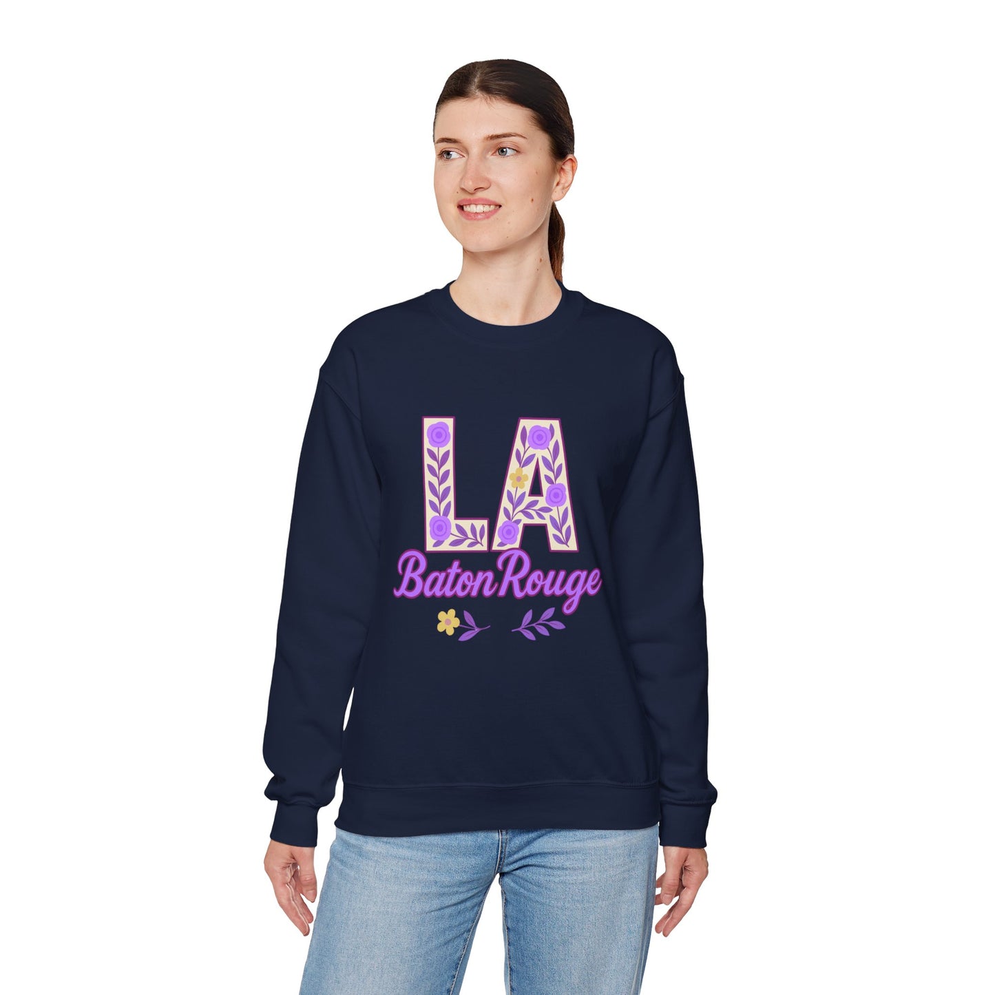 LA Baton Rouge Floral Sweatshirt, Cozy Crewneck for Fall, Gift for Friends, Casual Outing, Southern Style Apparel