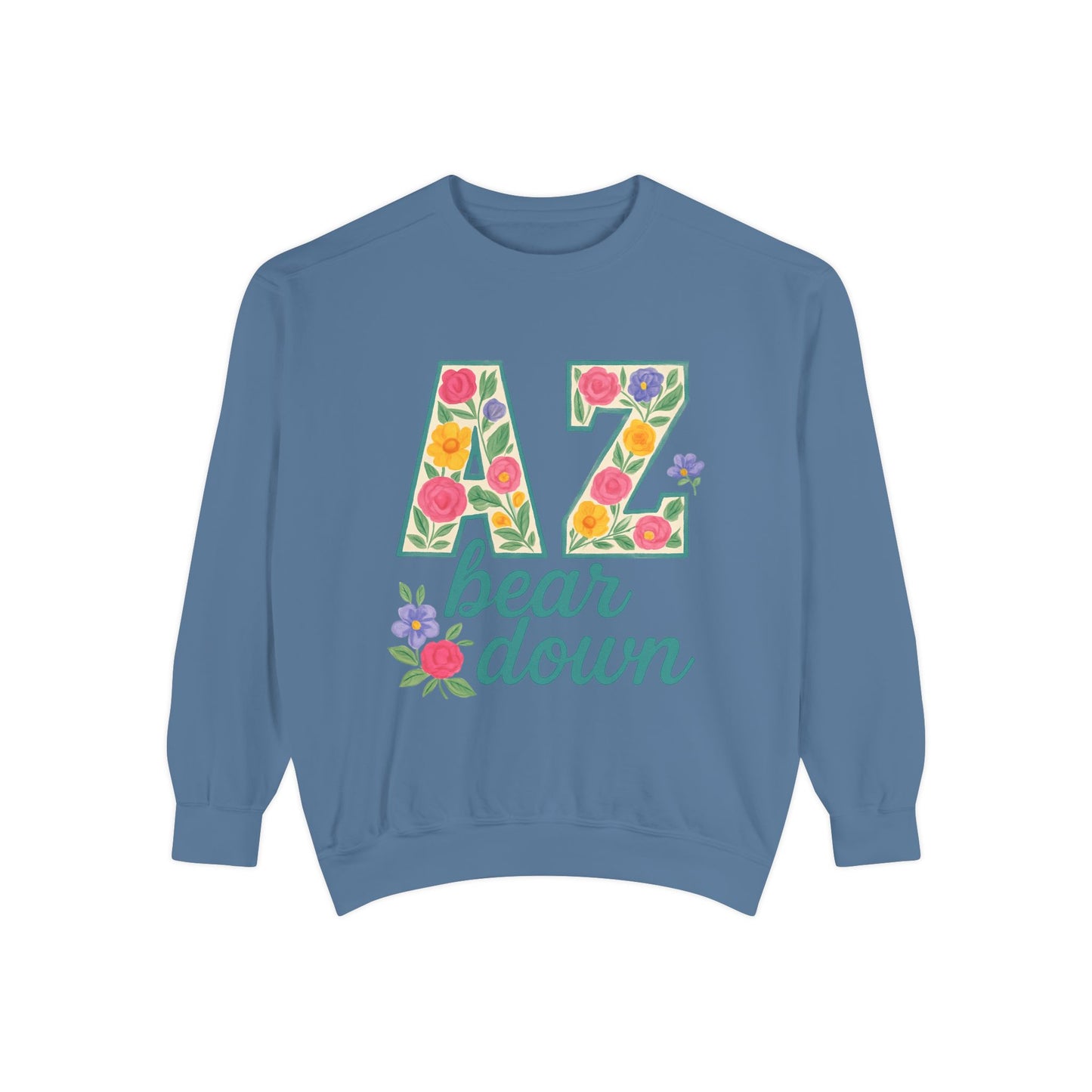 Arizona Floral Sweatshirt, Cozy Unisex Sweatshirt, Trendy Fall Layer, Gift for Him/Her, Sports Spirit Apparel, Bear Down AZ