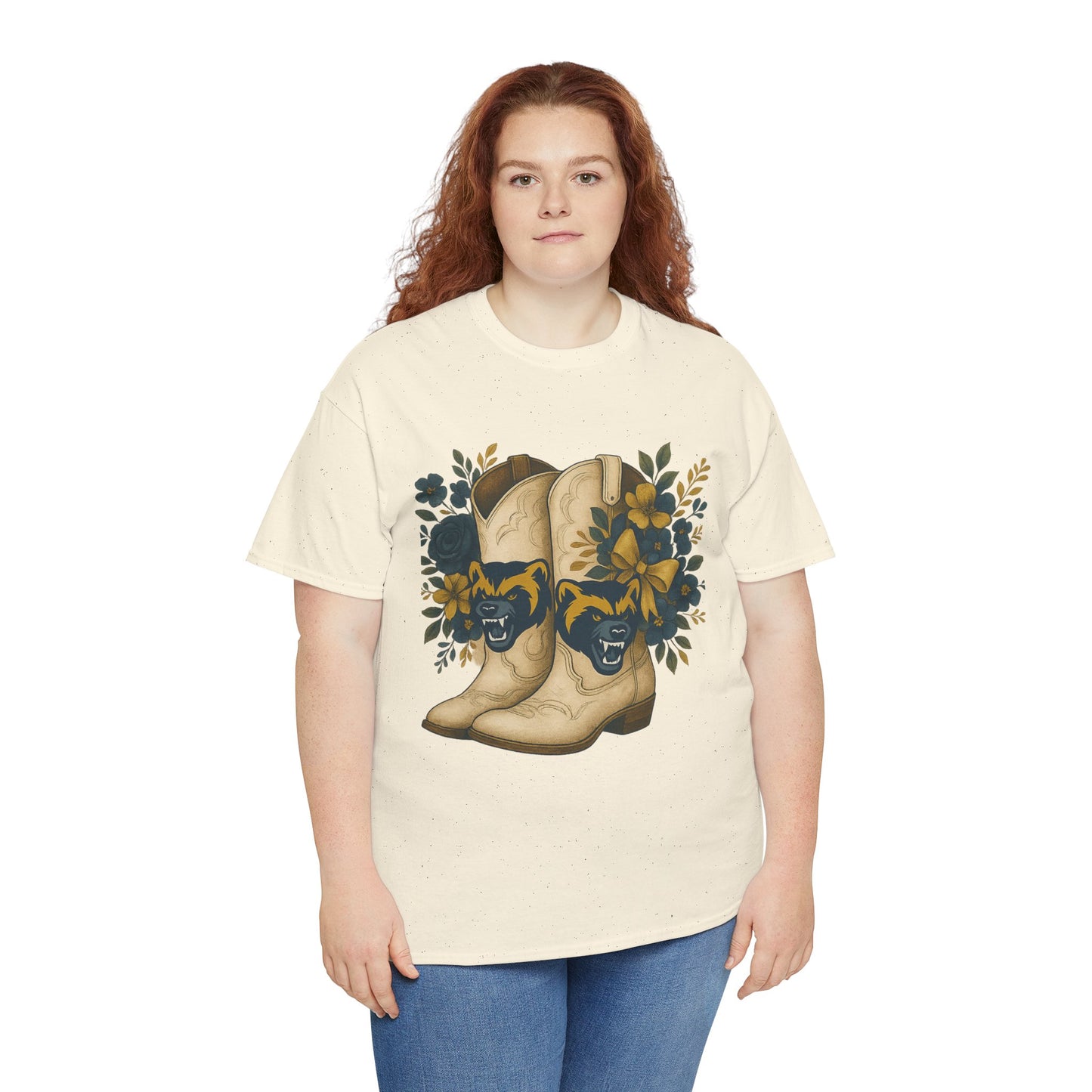 Graphic Tee - Michigan Wolverines Maize and Blue Country Chic Floral Cowboy Boots Vintage Style Shirt