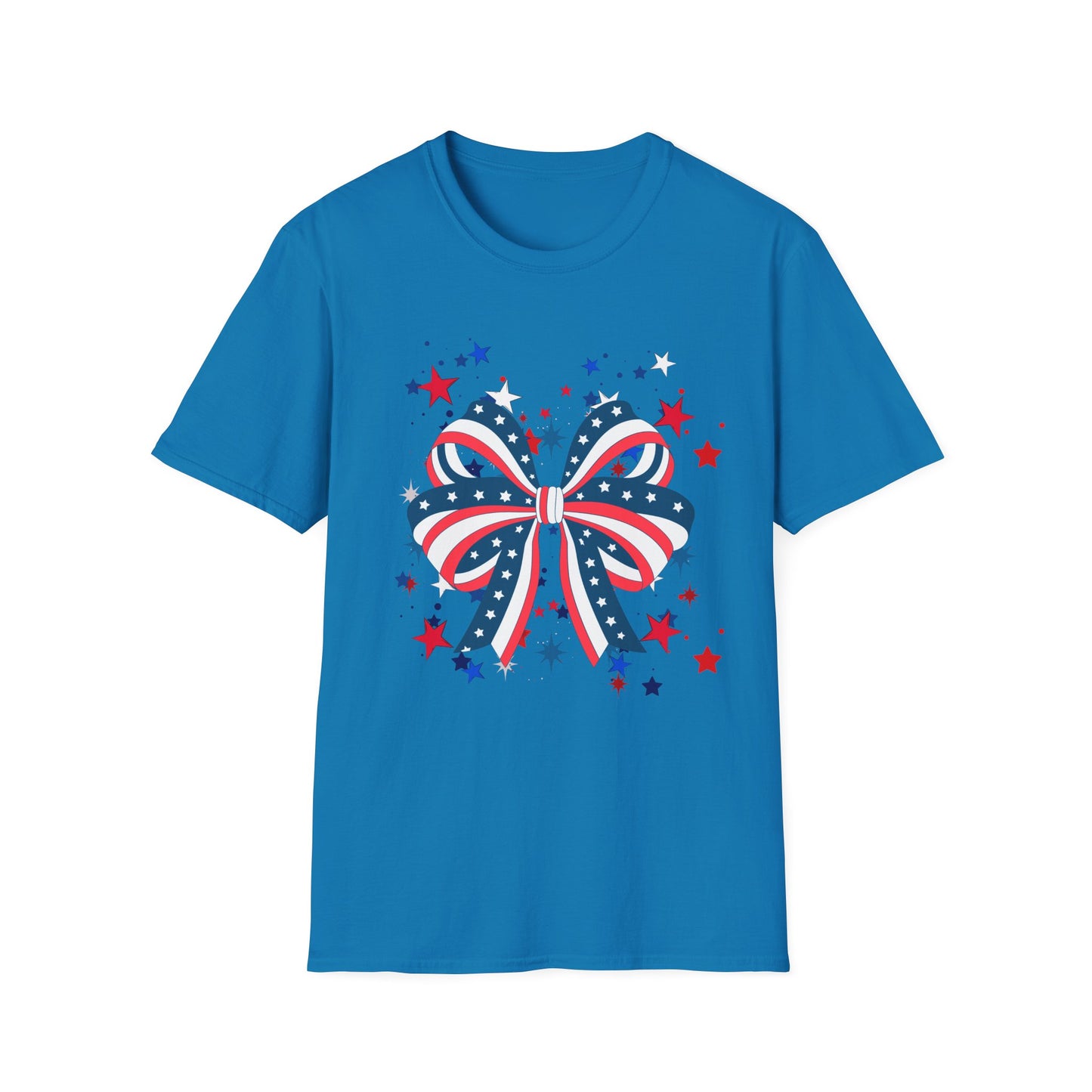 Patriotic Bow T-Shirt for Celebrations, 4th of July, Summer BBQ, Casual Outfit, Gift for Her, Unisex Softstyle Tee