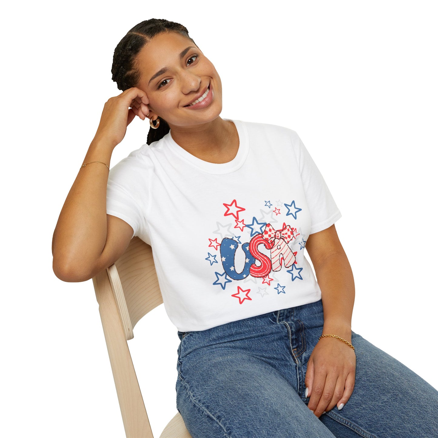 Patriotic Unisex T-Shirt for Independence Day, July 4th Celebration, Star-Patterned Tee, USA Graphic Top, Casual American Apparel