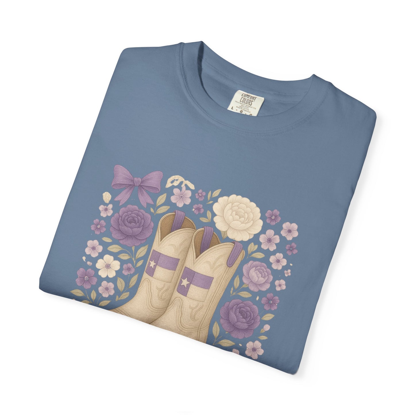 Whimsical Floral Boots Unisex T-Shirt | Casual Style, Gift for Her, Texas Christian University, TCU Frogs, Comfort Colors, Texas Fan gift, Graduation Gift