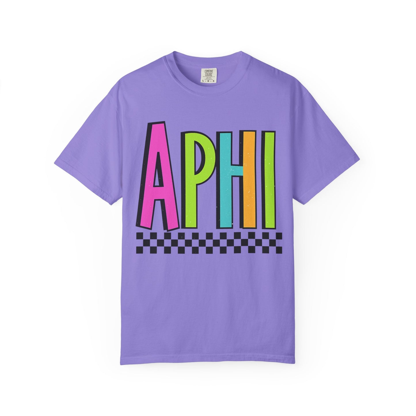 Checkered Neon Alpha P Colorful Graphic Unisex T-Shirt