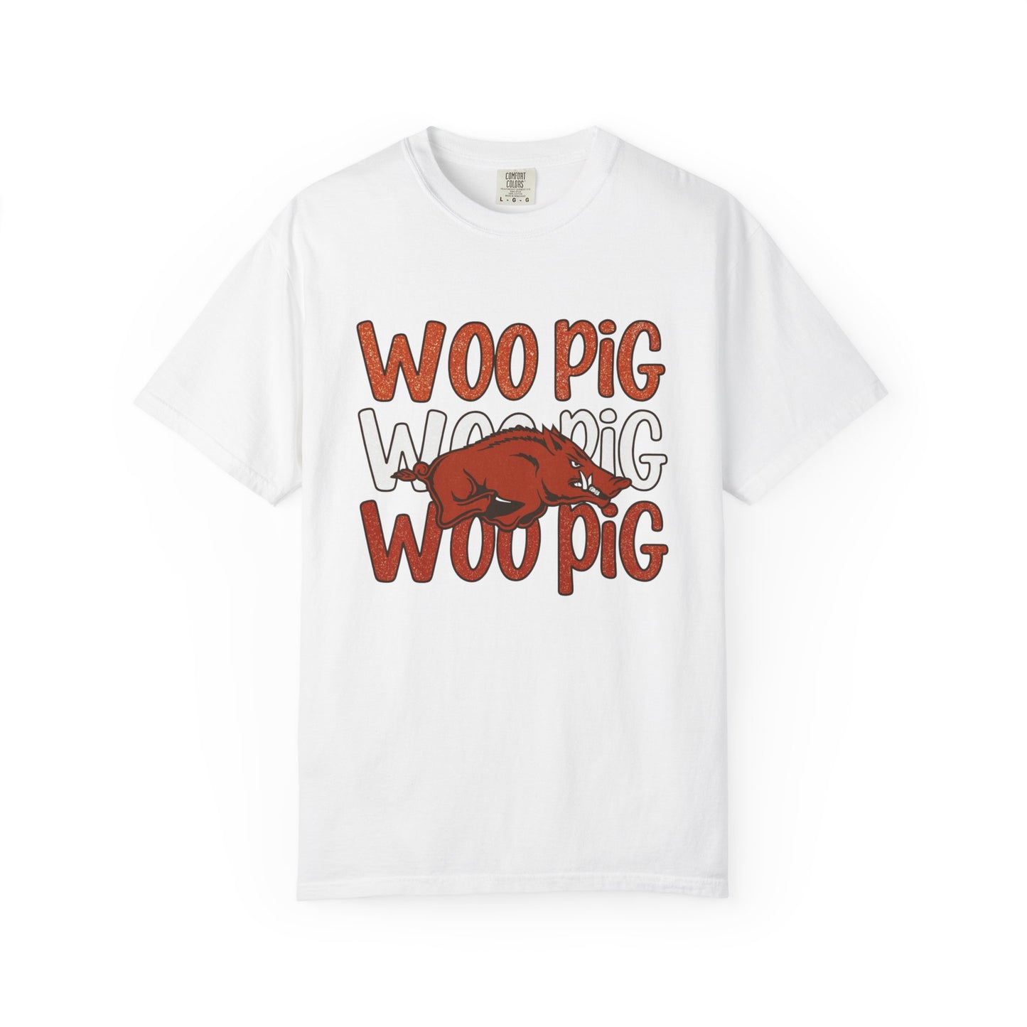 Woo Pig Garment-Dyed T-Shirt, Unisex Tee, Arkansas Pride Shirt, Casual Everyday Wear, College Game Day Tee, Fun Graphic Tee