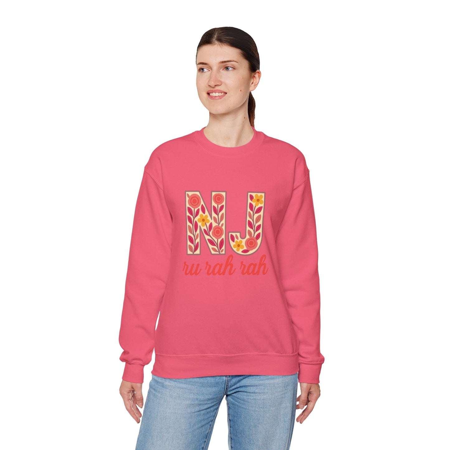 NJ Floral Pattern Crewneck Sweatshirt, Cozy Jersey, Casual Layer, Unique Gift, Fall Fashion, Unisex Apparel