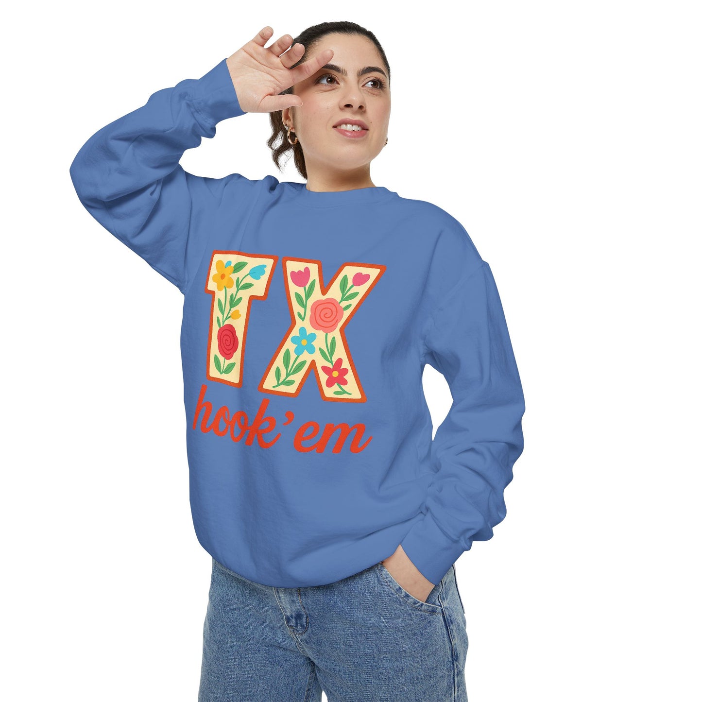 Texas Floral Sweatshirt, Unisex Garment-Dyed Sweatshirt, Cozy Casual Wear, Perfect for Game Day, Floral TX Hook 'Em Design, Stylish [...]