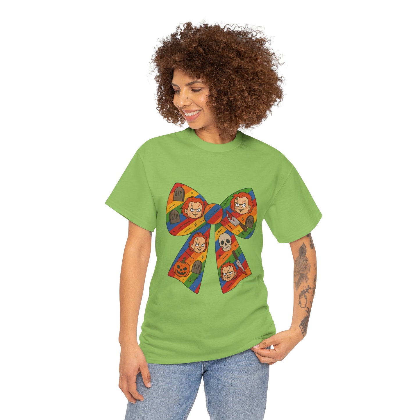 Colorful Halloween Bow Tee, Fun Costume T-Shirt, Halloween Party Shirt, Unisex Graphic Tee, Cozy Everyday Wear, Unique Gift Idea