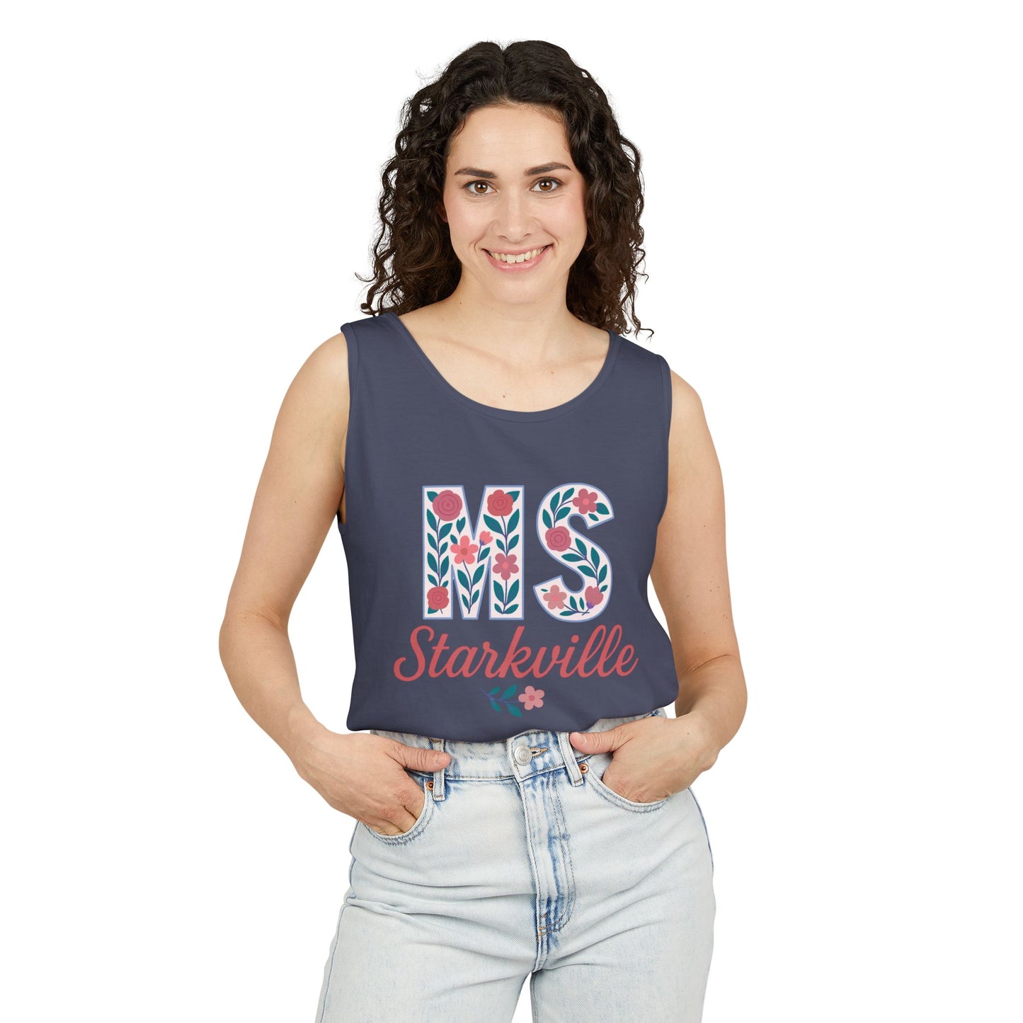 Mississippi Floral Monogram Summer Tank Top, Comfort Colors, Perfect for Casual Outings, Gifts, Beach Days, Graduation Celebrations,