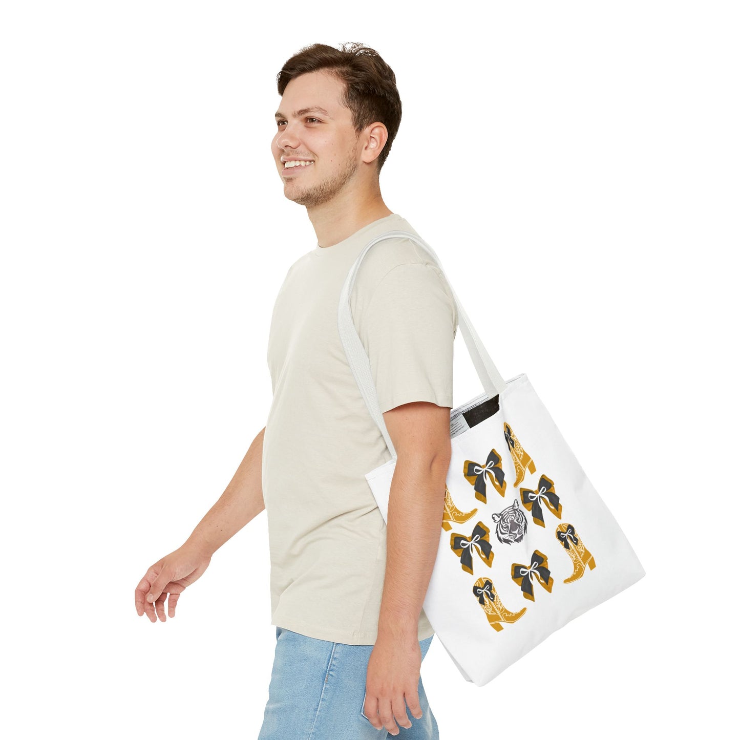 Mizzou tigers tote bag, missouri game day, Stylish Tote Bag with Boots and Tiger Design, missouri fan gift, missouri tigers alumni, graduation gift, mo tigers