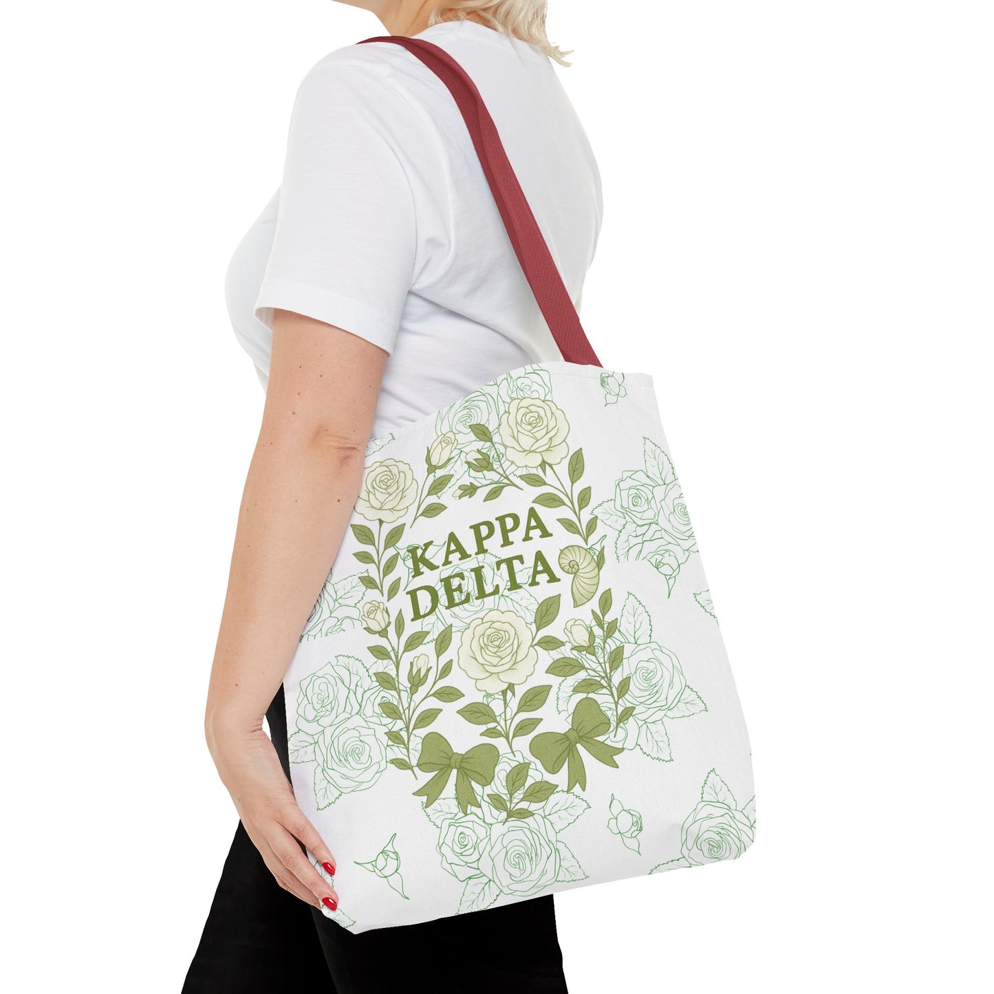Elegant Kappa Delta Tote Bag, Floral AOP Design, Sorority Bag, Gift for Sisters, Eco-Friendly Shopping Bag