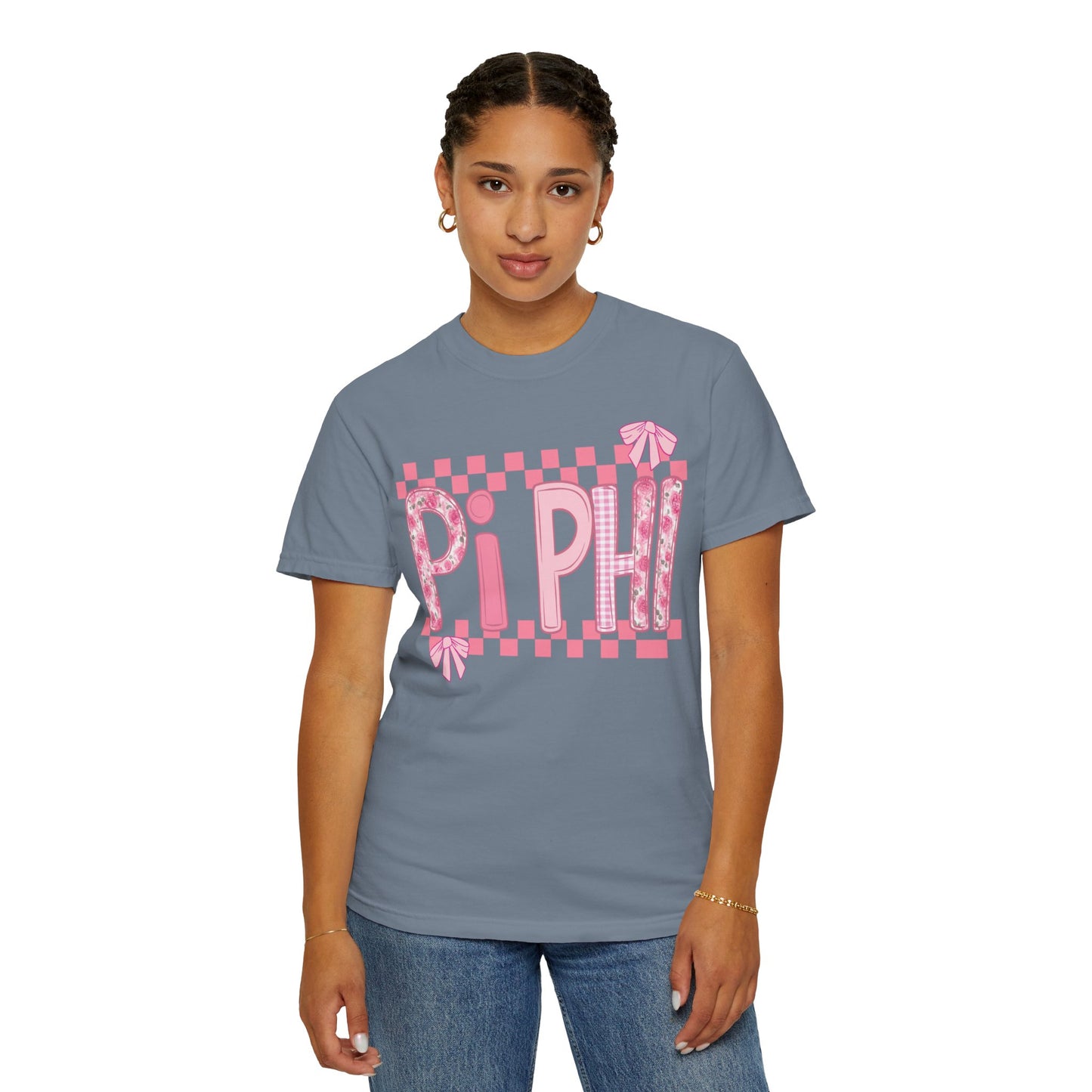 Cute Garment-Dyed T-Shirt for Sorority Sisters, Pi -Checked Style, Perfect for Casual Outings, Sorority Events, Gifts