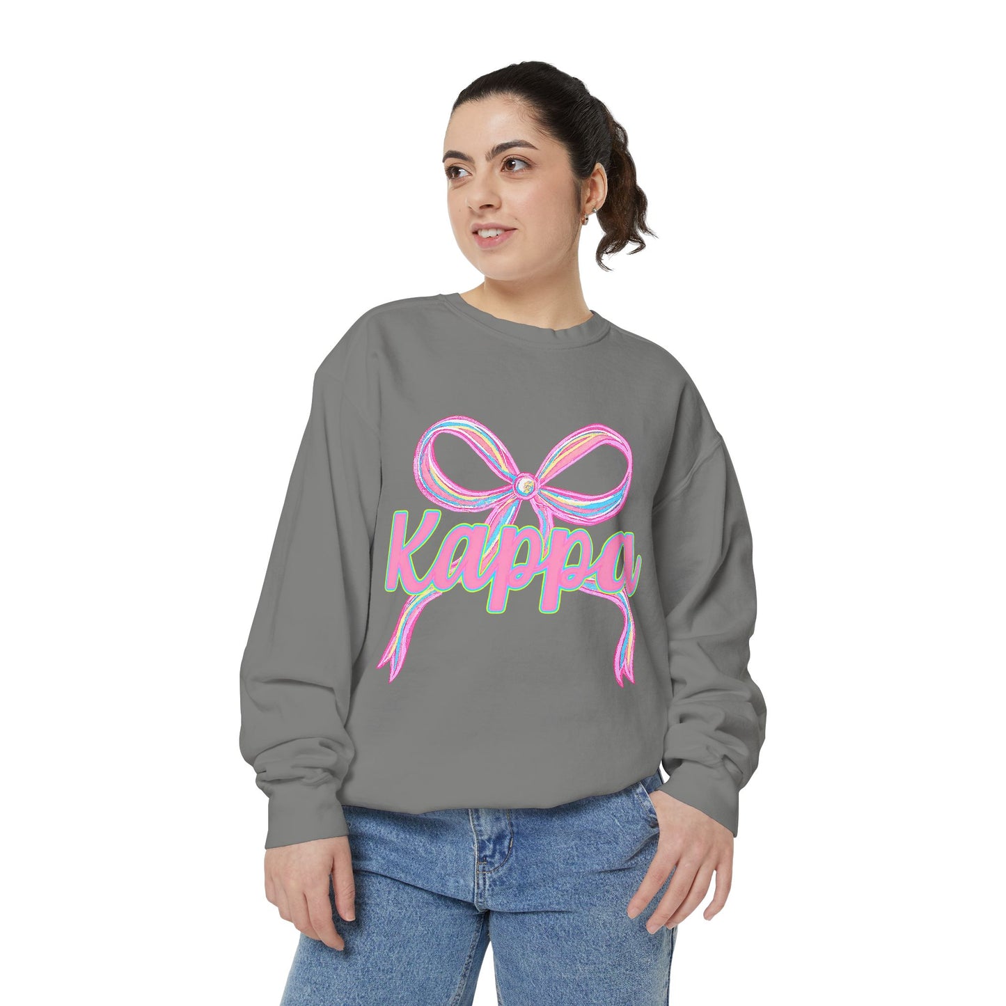 Kappa Bow Sweatshirt, Unisex Garment-Dyed Sweatshirt, Cozy Fashion, Fall Wardrobe, College Spirit, Gift Idea, Trendy Apparel