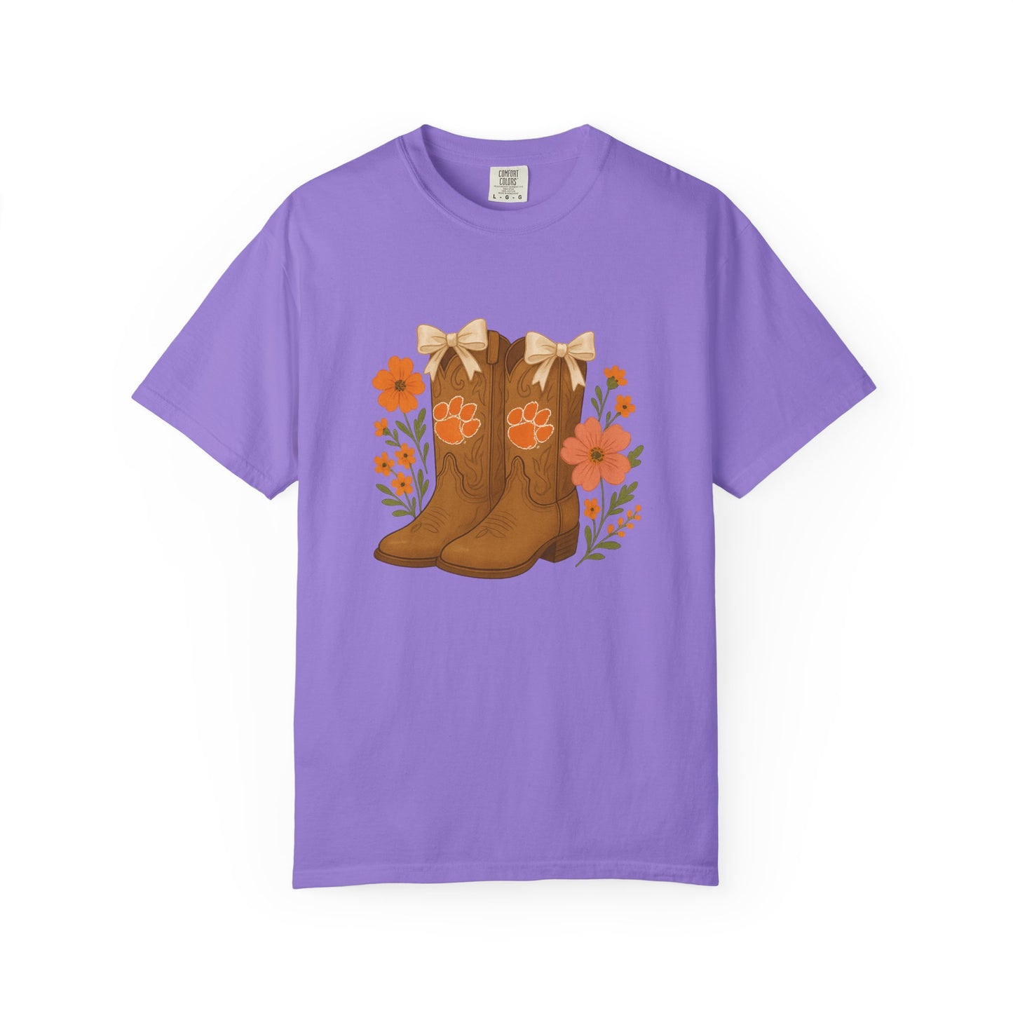 Cowgirl Boots Floral T-Shirt, Go Tigers Game Day, Comfort Colors