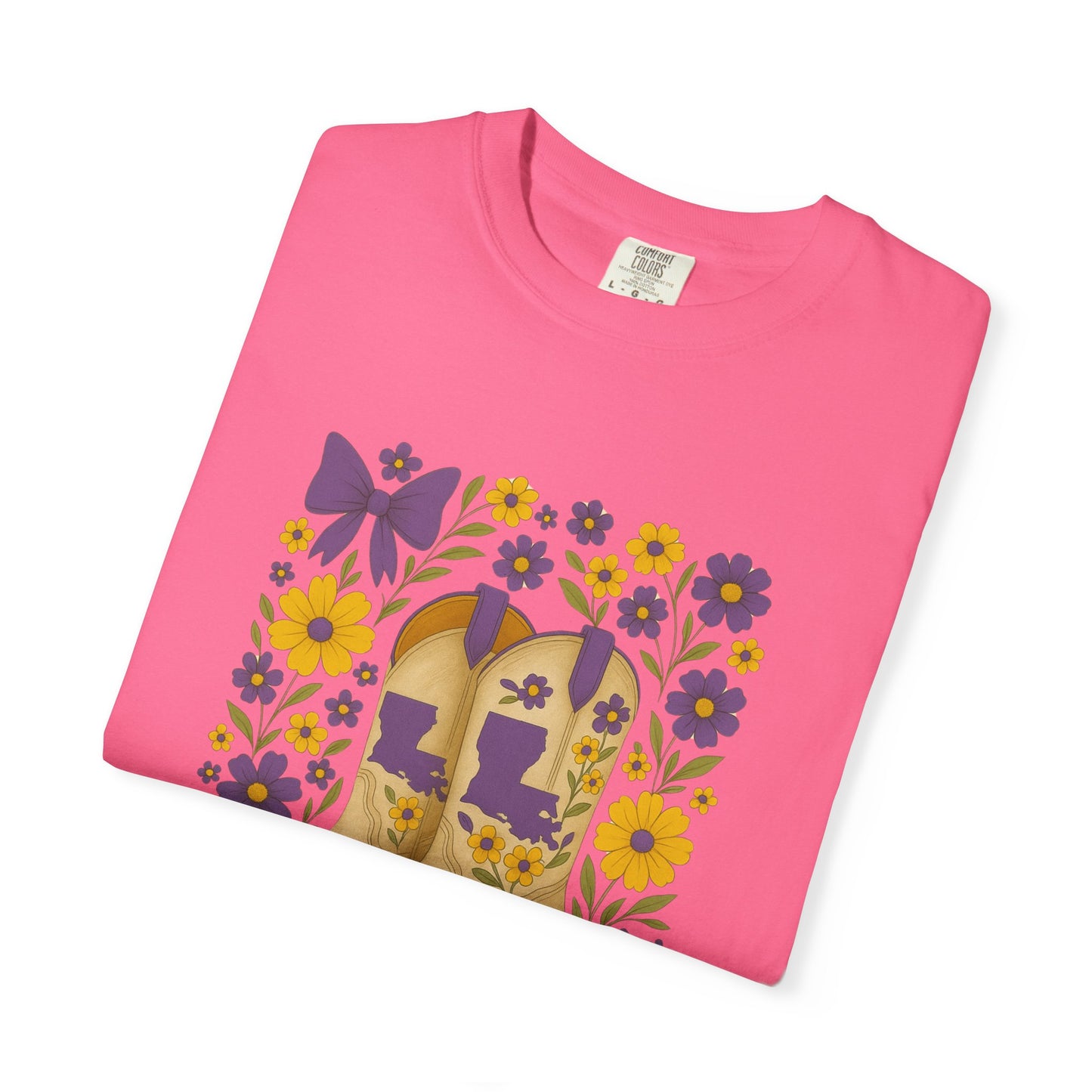 T-Shirt - Western Floral Boot T-Shirt, Vintage Graphic Shirt, Gift for Cowgirl, LSU Tigers, Louisiana Game Day