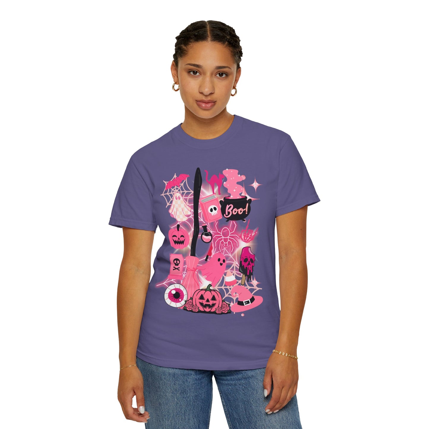 Pink Halloween-Themed Unisex T-shirt, Spooky Shirt, Ghostly Apparel, Boo T-shirt, Fall Fashion, Halloween Costume Top