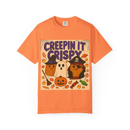 Halloween Themed T-Shirt, Creepin It Crispy T-Shirt, Unisex Shirt for Fall, Cute Halloween Tee, Festive Ghost & Candy Design