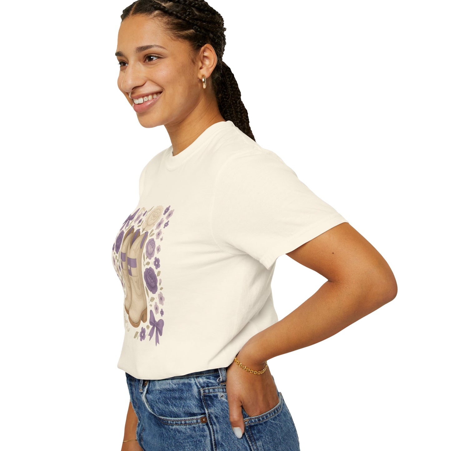 Whimsical Floral Boots Unisex T-Shirt | Casual Style, Gift for Her, Texas Christian University, TCU Frogs, Comfort Colors, Texas Fan gift, Graduation Gift