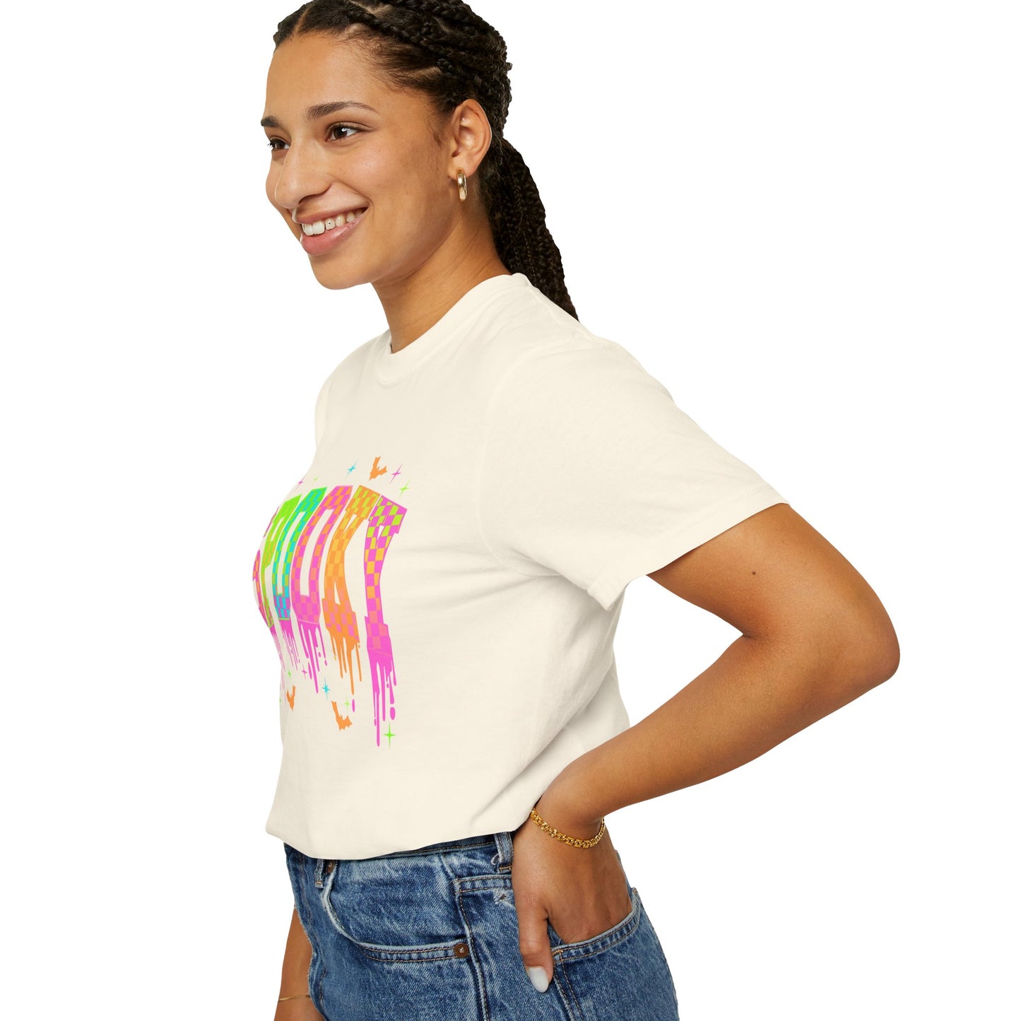 Colorful Neon Checkered Spooky T-Shirt