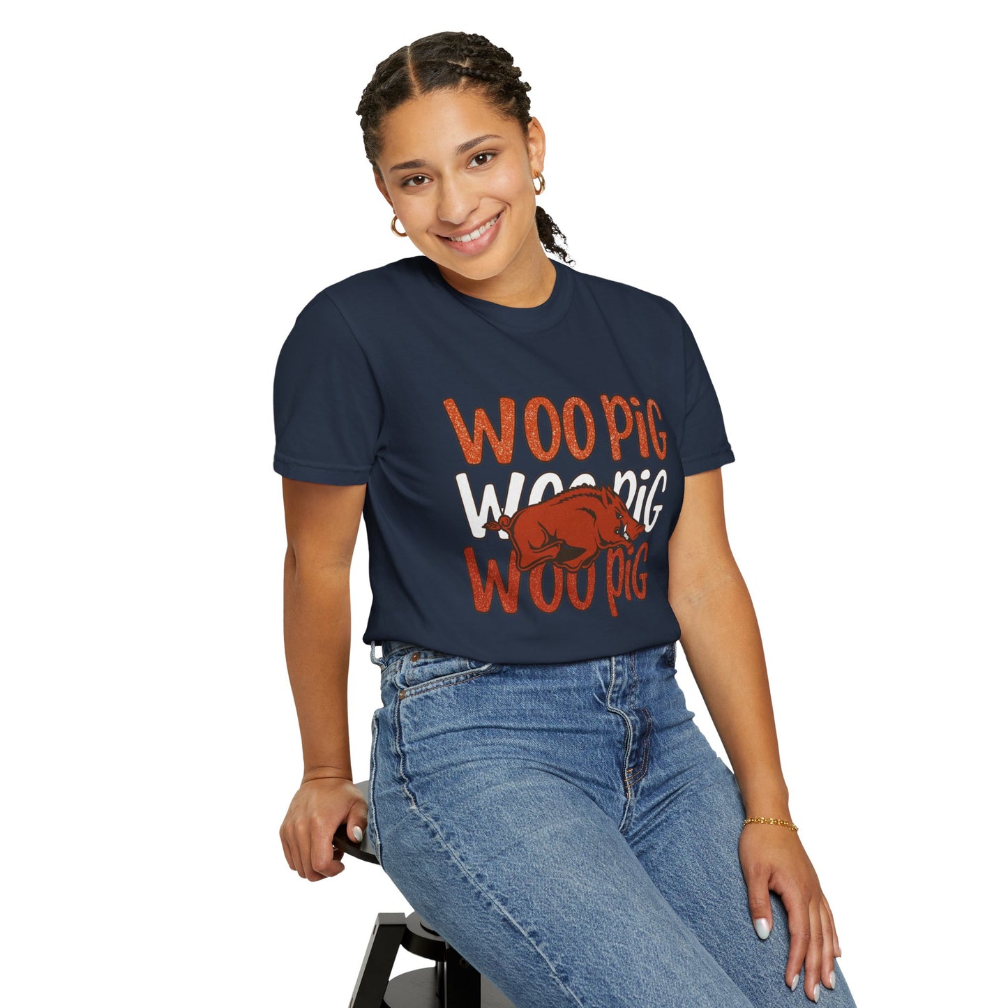 Woo Pig Garment-Dyed T-Shirt, Unisex Tee, Arkansas Pride Shirt, Casual Everyday Wear, College Game Day Tee, Fun Graphic Tee