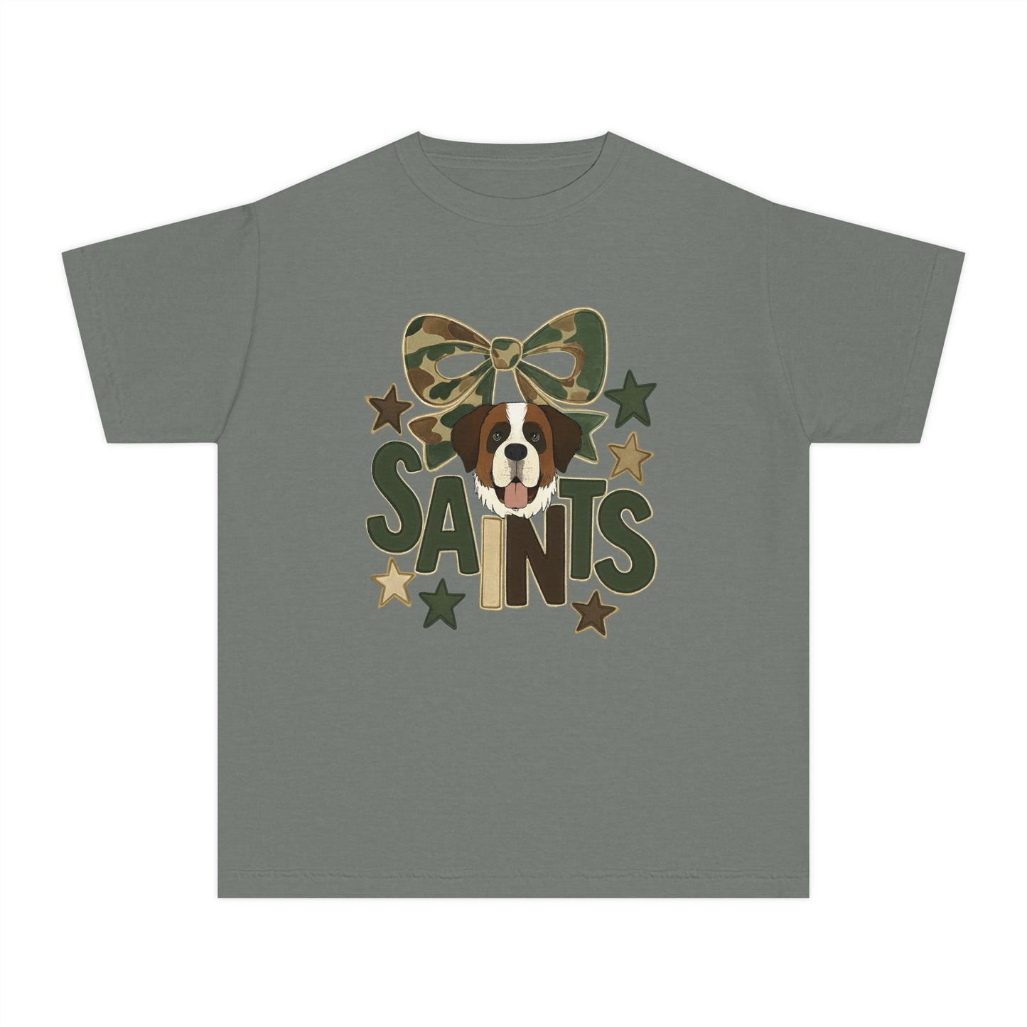 Camo Saints Youth Tee, Fun T-Shirt for Dog Lovers, Kids Outdoor Adventure Gear, Birthday Gift, Casual Wear