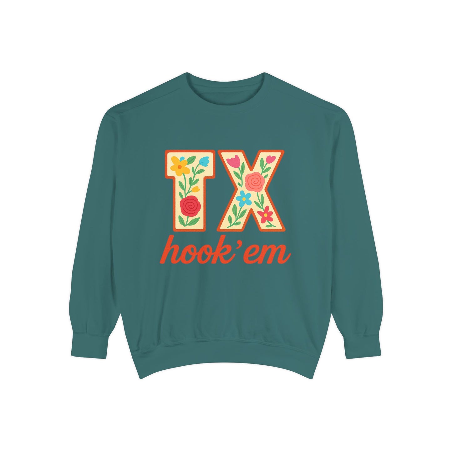 Texas Floral Sweatshirt, Unisex Garment-Dyed Sweatshirt, Cozy Casual Wear, Perfect for Game Day, Floral TX Hook 'Em Design, Stylish [...]
