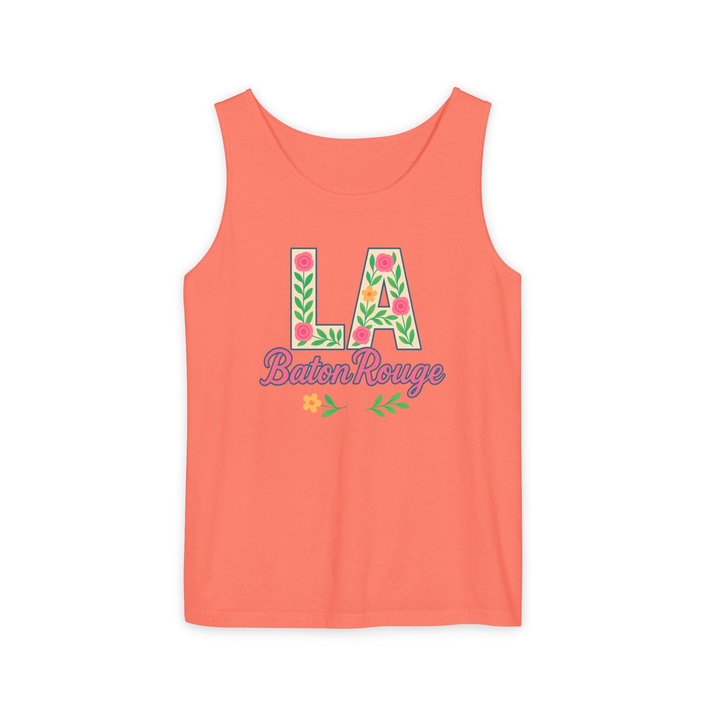 LA Baton Rouge Floral Tank Top, Summer Vibes, Unisex Apparel, Gift for Friends, Vacation Outfit, Spring/Summer Wear, Comfort Colors, Graduation Gift