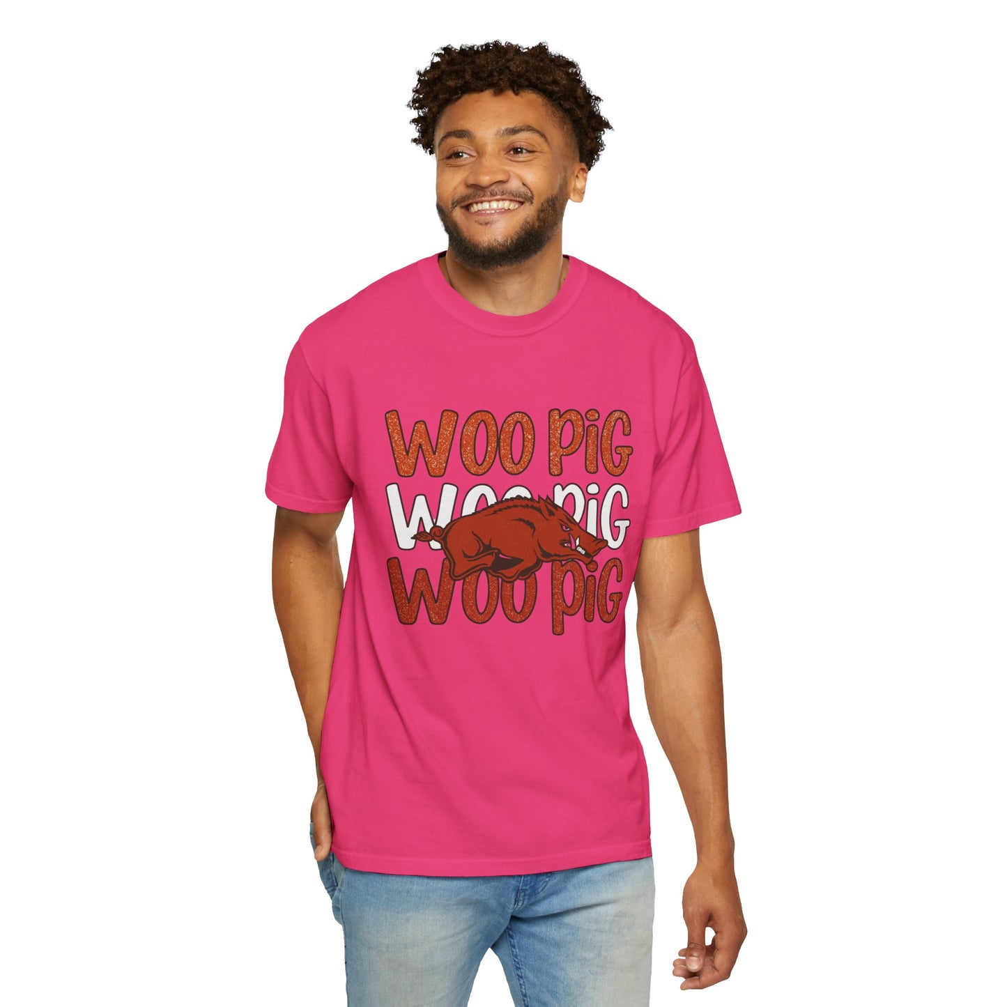 Woo Pig Garment-Dyed T-Shirt, Unisex Tee, Arkansas Pride Shirt, Casual Everyday Wear, College Game Day Tee, Fun Graphic Tee