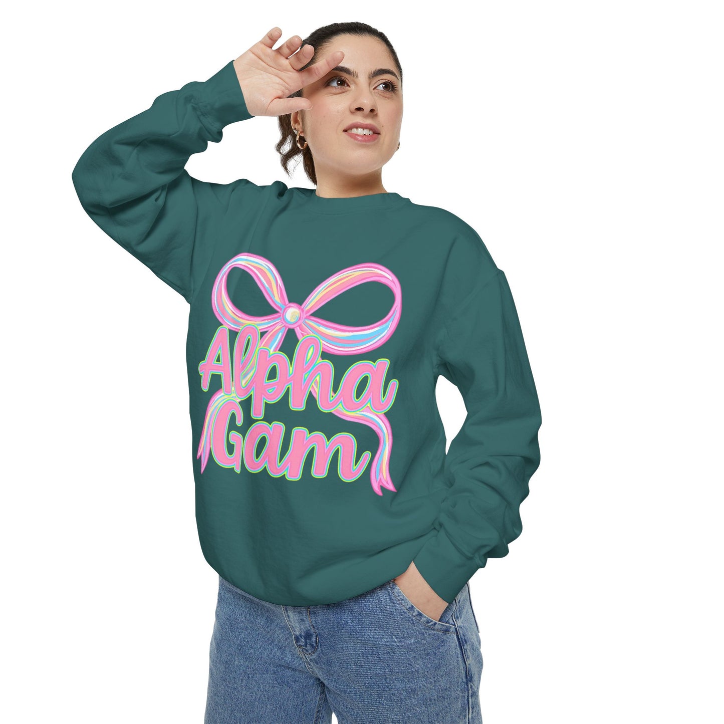 AlphaGam Unisex Garment-Dyed Sweatshirt, Sorority Sweatshirt, Cozy Gift, Casual Outfit, College Apparel, Sorority Merchandise
