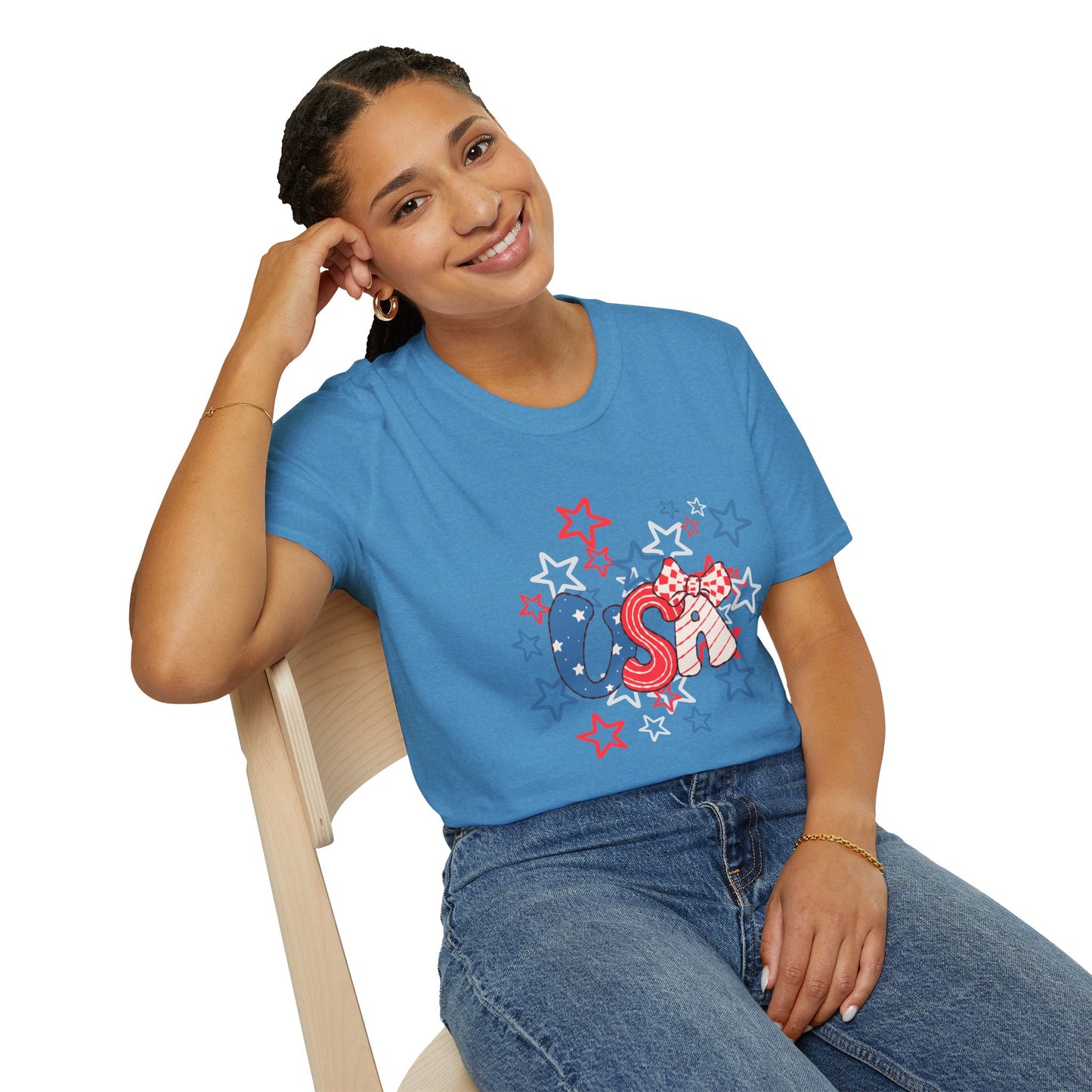 Patriotic Unisex T-Shirt for Independence Day, July 4th Celebration, Star-Patterned Tee, USA Graphic Top, Casual American Apparel