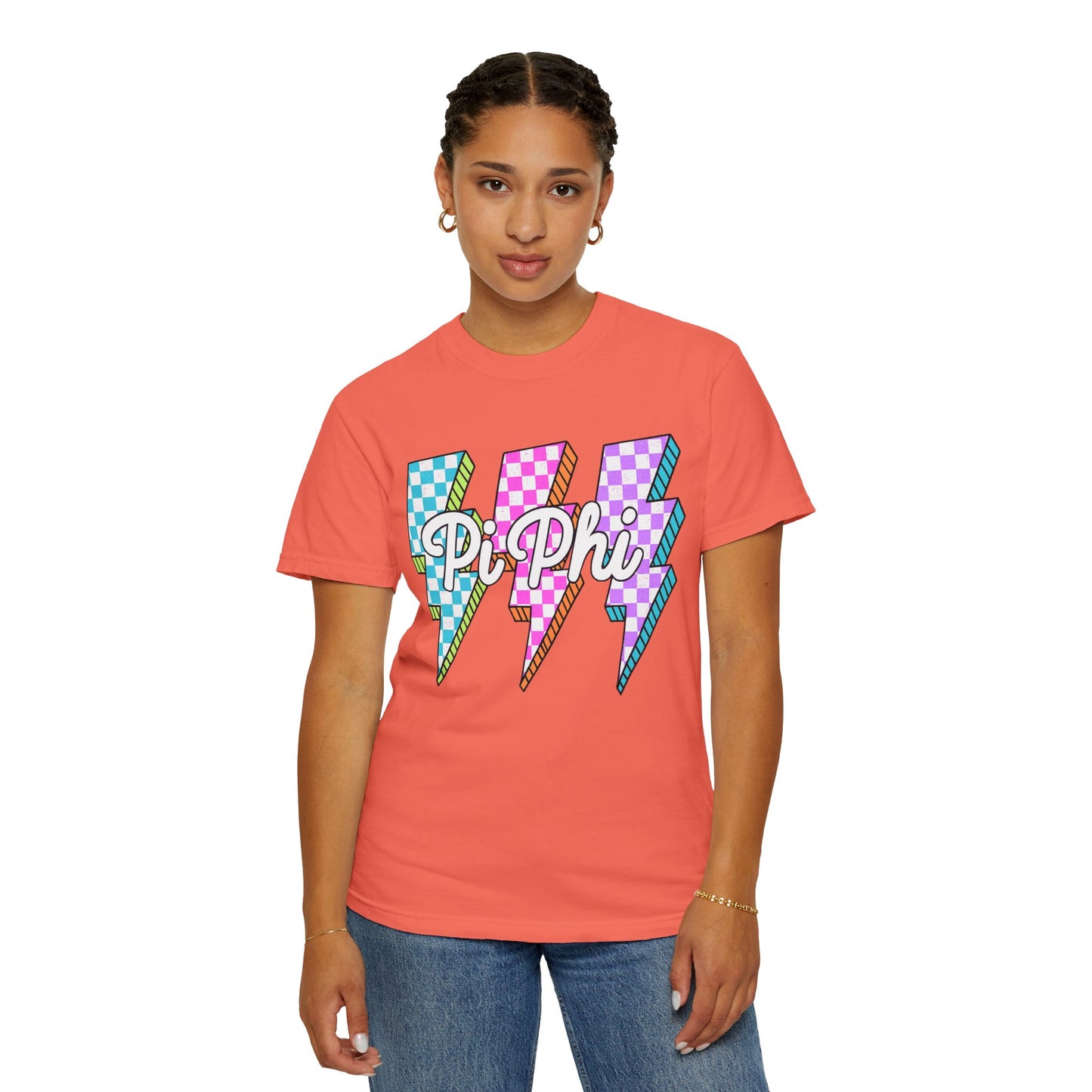 PB Phi Lightning Bolt Unisex T-shirt | Vibrant Greek Life Apparel, Unique Gift for Sorority Sisters, Casual Wear, Celebrating Sisterhood