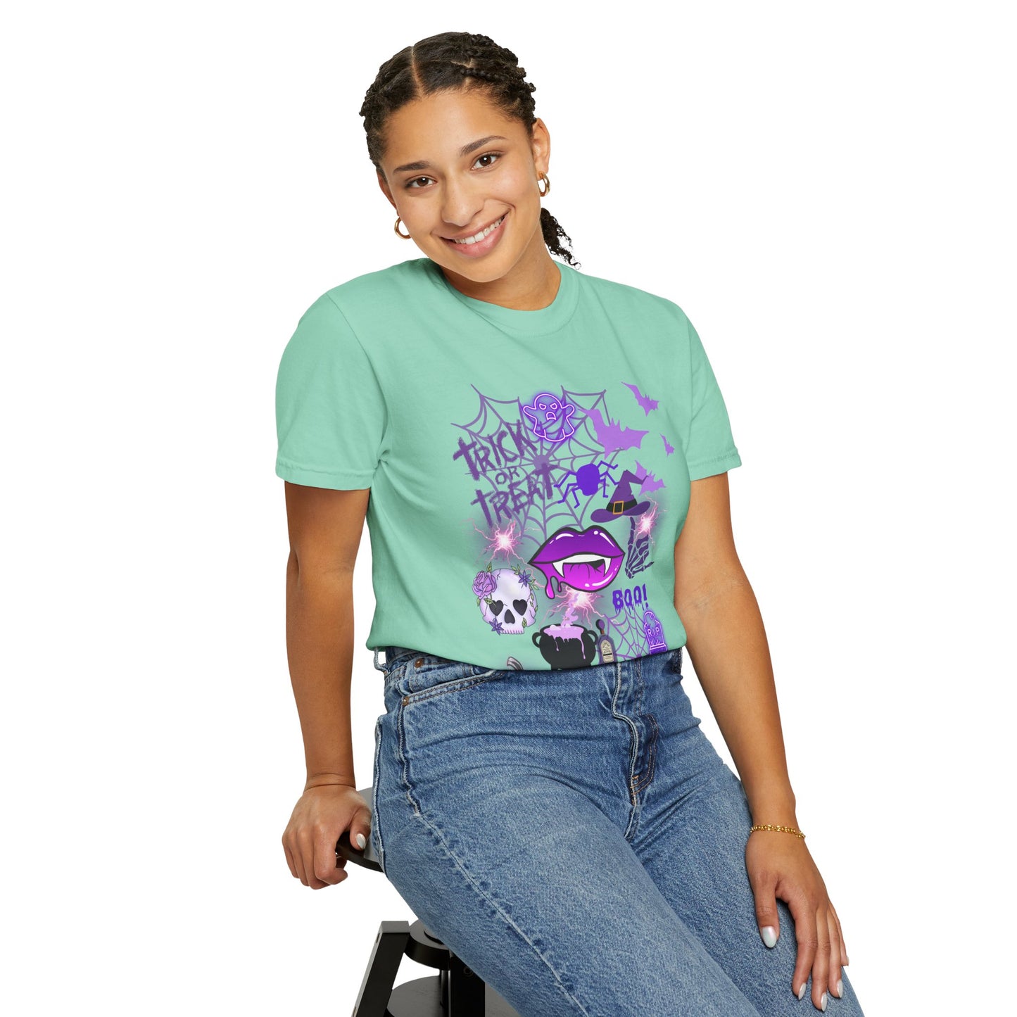 Spooky Purple Vibes Halloween Graphic T-Shirt, Fun Unisex Tee for Spooky Season, Trick or Treat, Boo! Shirt, Halloween Party Wear, Gift Idea