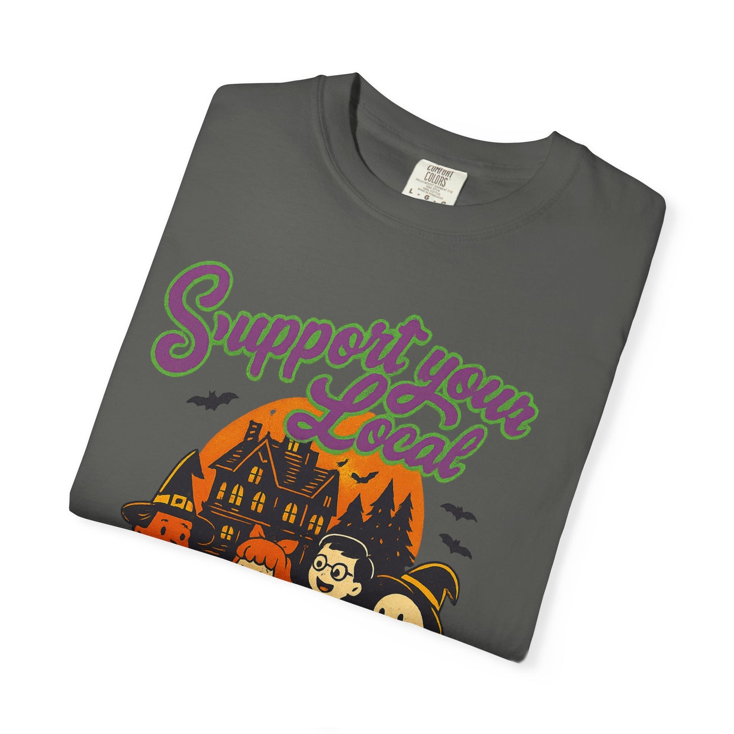 Halloween Support T-Shirt, Youth Trick or Treat Shirt, Garment-Dyed Tee for Kids, Spooky Season Apparel, Holiday Party Top, Fun Costume Wear