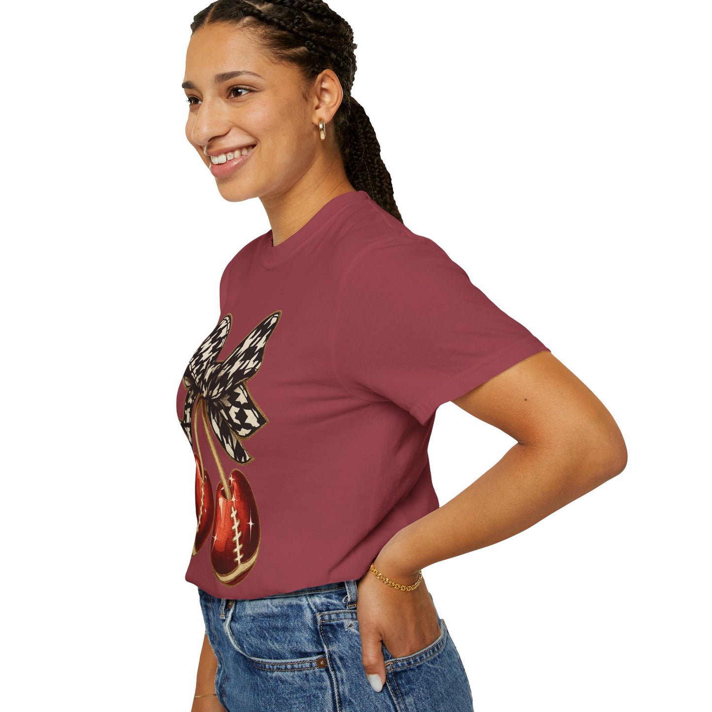 Houndstooth Bow Unisex Tee for Sports Lovers | Garment-Dyed T-shirt
