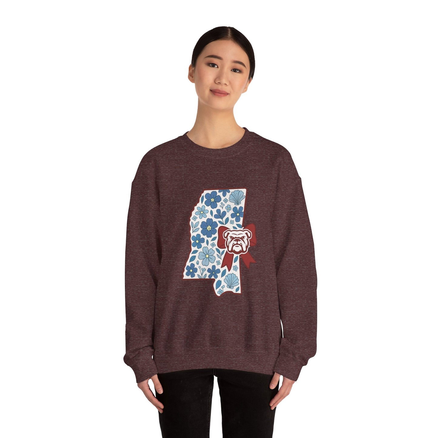 Mississippi Flower Bulldog Crewneck Sweatshirt, Cozy Sweatshirt for Fall, Gift for Dog Lovers, College Apparel, Casual Fashion