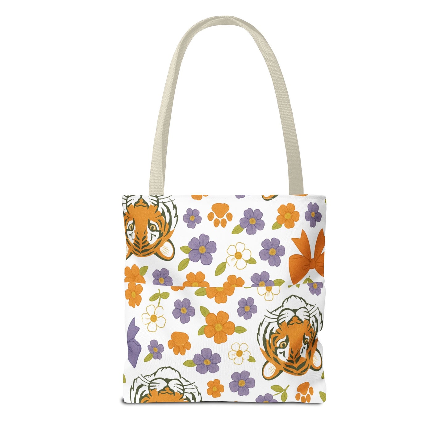 Whimsical Tiger Floral Tote Bag - Clemson Fan Gift, Graduation Gift, Alumni Gift, Cute Eco-Friendly Shopping Bag, Beach Bag, Gift for Animal Lovers, Spring & Summer Accessory
