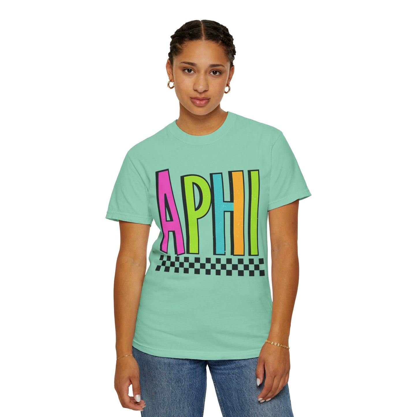 Checkered Neon Alpha P Colorful Graphic Unisex T-Shirt