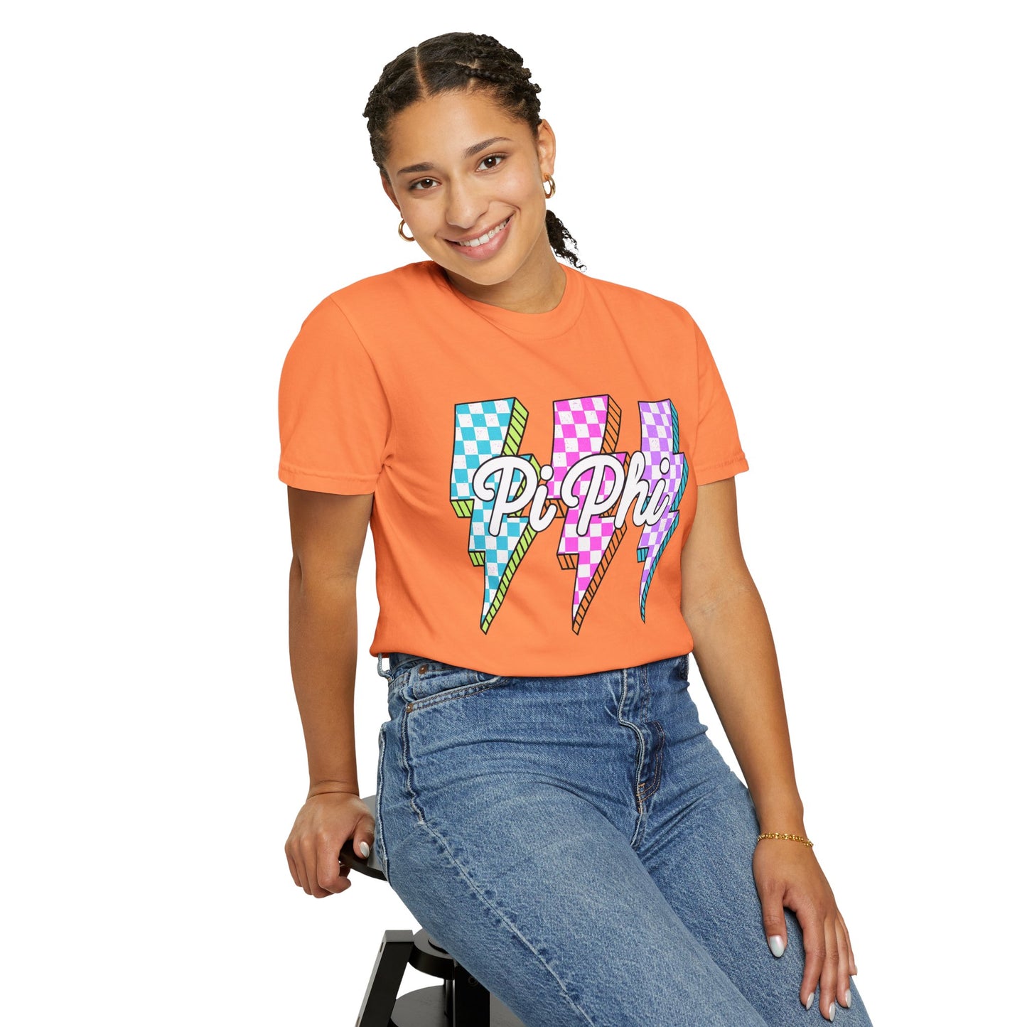 PB Phi Lightning Bolt Unisex T-shirt | Vibrant Greek Life Apparel, Unique Gift for Sorority Sisters, Casual Wear, Celebrating Sisterhood