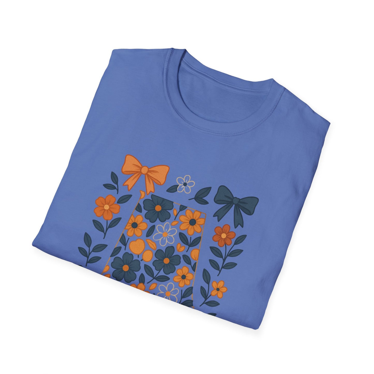 AU Floral Bow Graphic T-Shirt, Softstyle Tee, Botanical Print Shirt, Gift for Her, Casual Wear, Summer Fashion, Vintage Aesthetic