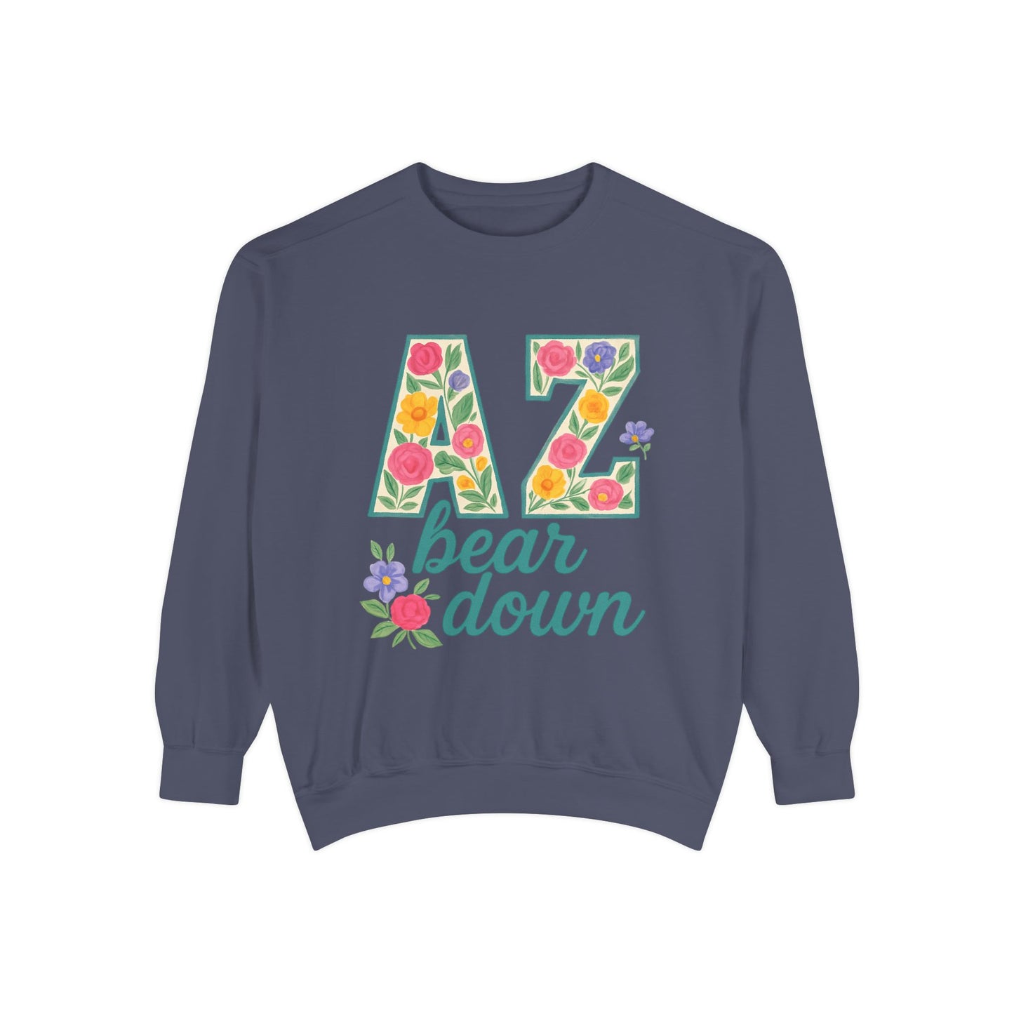Arizona Floral Sweatshirt, Cozy Unisex Sweatshirt, Trendy Fall Layer, Gift for Him/Her, Sports Spirit Apparel, Bear Down AZ