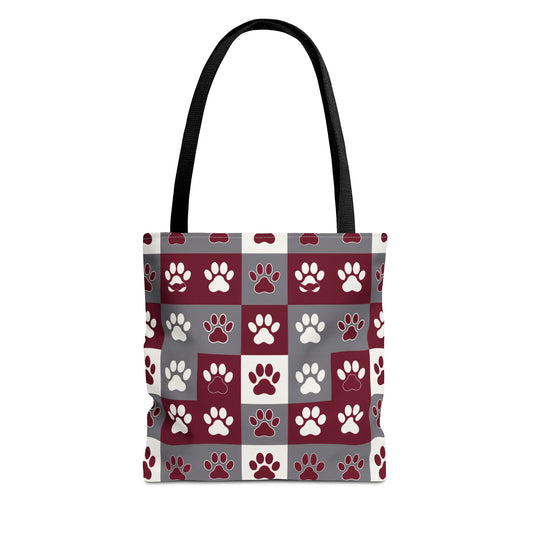 MS Bulldog Tote Bag - AOP, Paw Print Design, Reusable Shopping Bag, Mississippi Bulldog Fan, Animal Lover Accessory
