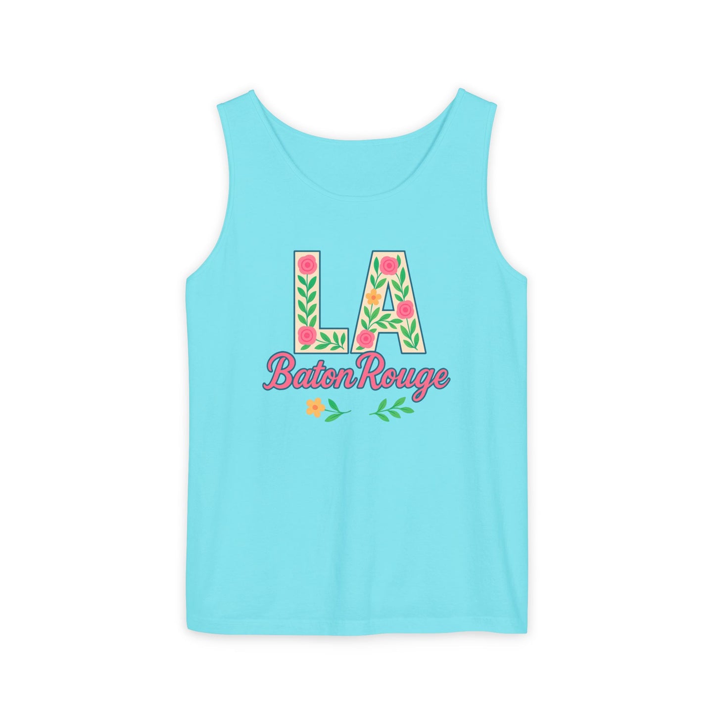 LA Baton Rouge Floral Tank Top, Summer Vibes, Unisex Apparel, Gift for Friends, Vacation Outfit, Spring/Summer Wear, Comfort Colors, Graduation Gift