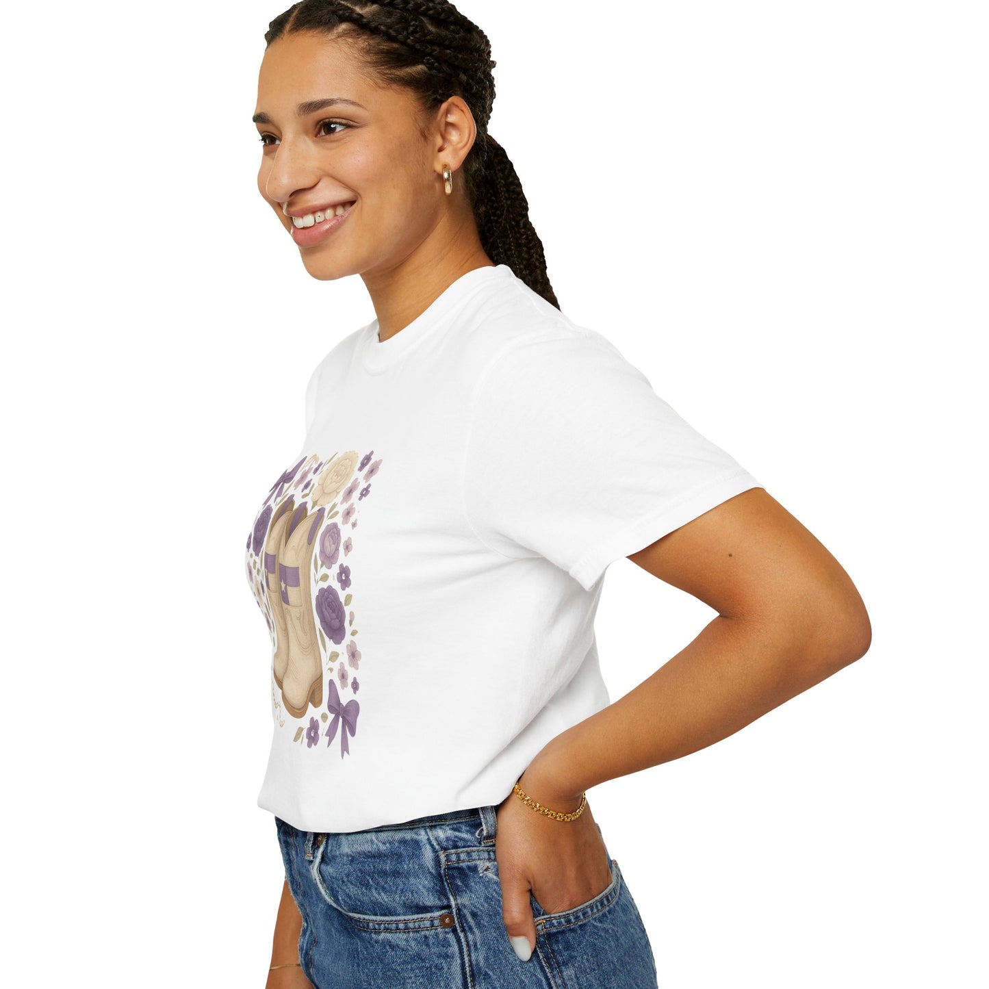 Whimsical Floral Boots Unisex T-Shirt | Casual Style, Gift for Her, Texas Christian University, TCU Frogs, Comfort Colors, Texas Fan gift, Graduation Gift