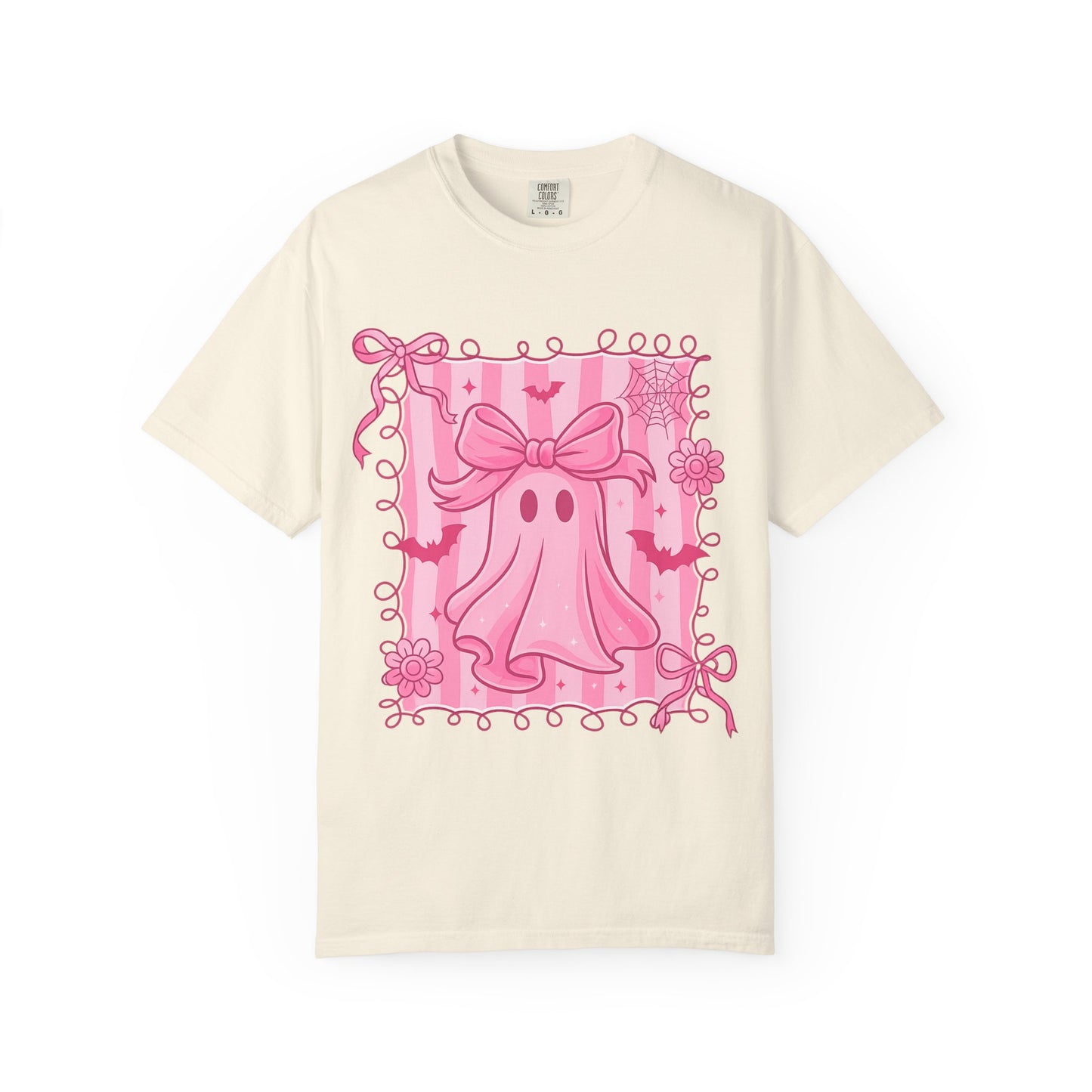 Cute Pink Ghost Graphic T-Shirt, Pink Halloween Tee, Unisex Garment-Dyed Top, Spooky Style for Fall, Trick or Treat Fashion