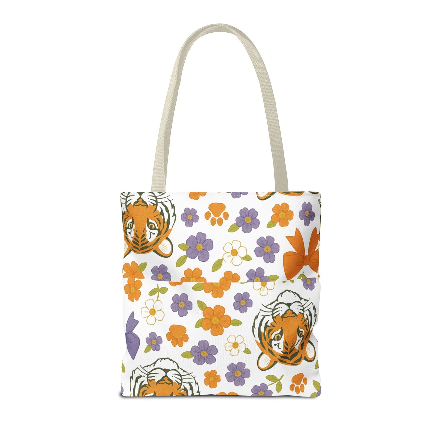 Whimsical Tiger Floral Tote Bag - Clemson Fan Gift, Graduation Gift, Alumni Gift, Cute Eco-Friendly Shopping Bag, Beach Bag, Gift for Animal Lovers, Spring & Summer Accessory