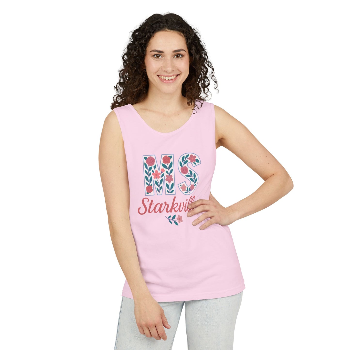 Mississippi Floral Monogram Summer Tank Top, Comfort Colors, Perfect for Casual Outings, Gifts, Beach Days, Graduation Celebrations,