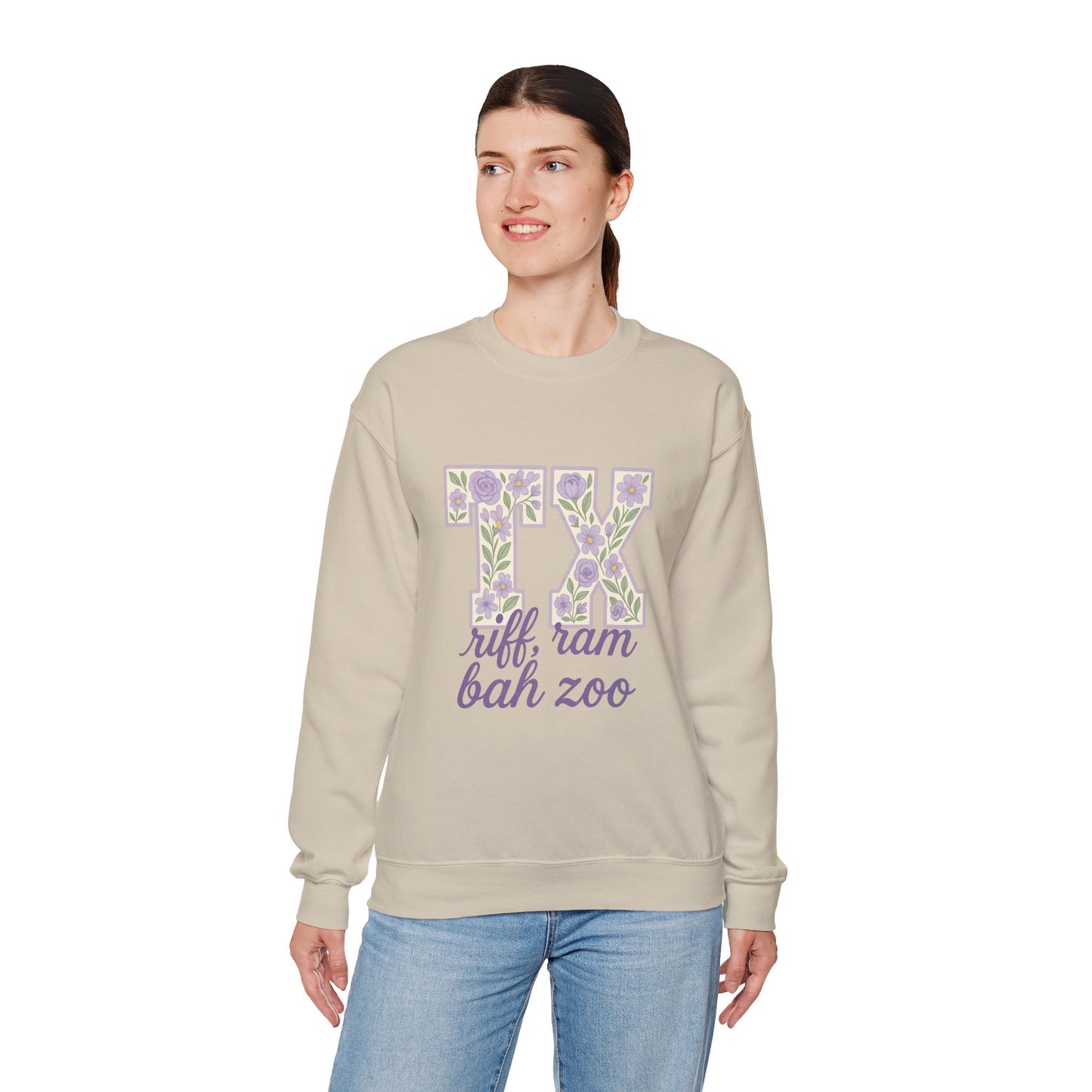 Texas Floral Sweatshirt, Cozy Unisex Crewneck, TX Riff Ram Bah Zoo Pullover, Gift for College Students, Texas Pride Apparel, Spring Fashion