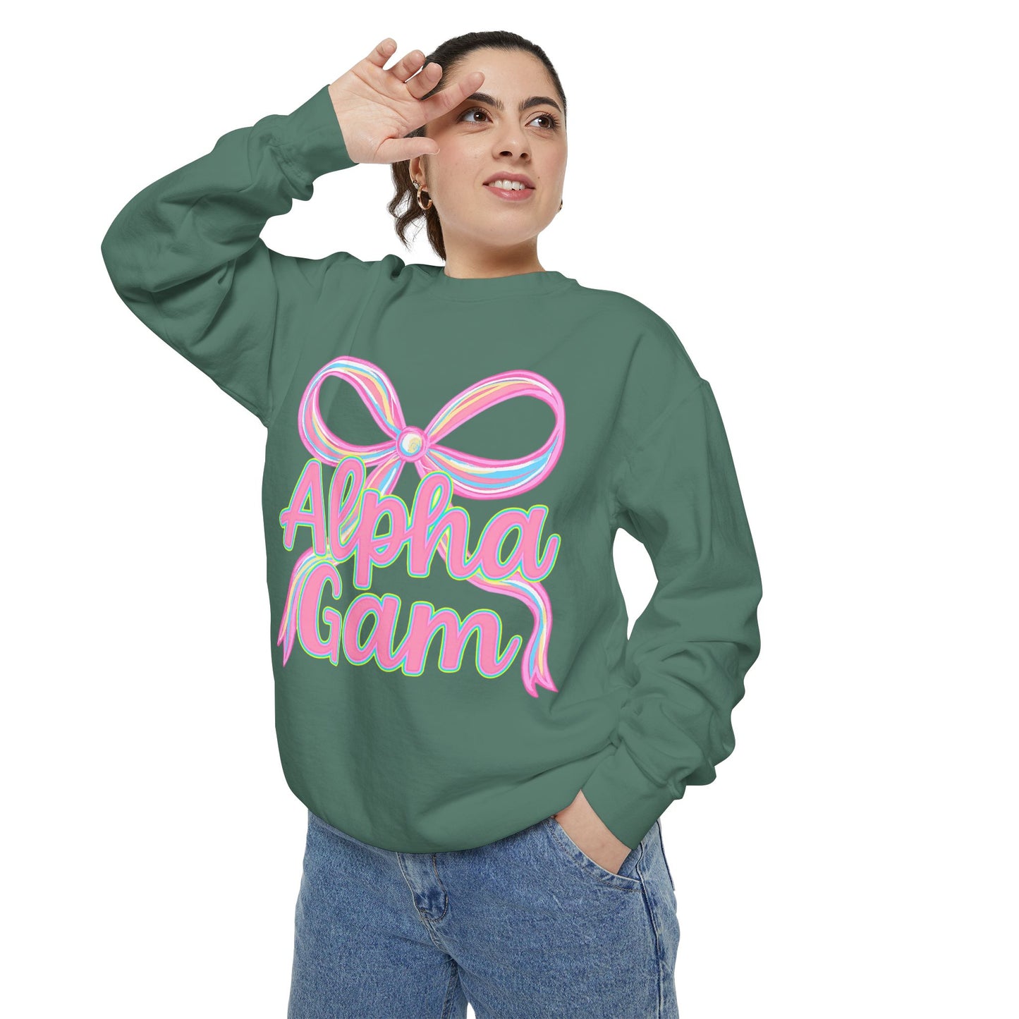 AlphaGam Unisex Garment-Dyed Sweatshirt, Sorority Sweatshirt, Cozy Gift, Casual Outfit, College Apparel, Sorority Merchandise