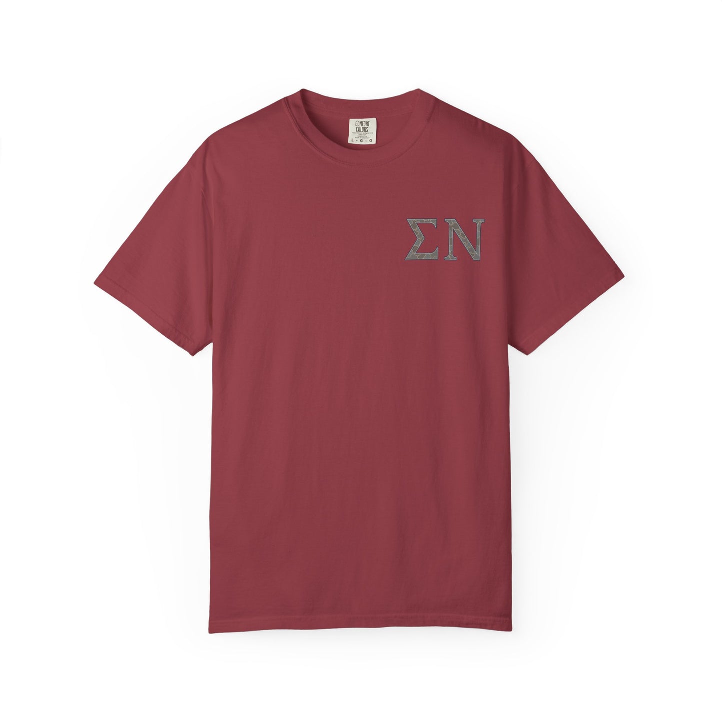 SigmaNu Camouflage T-Shirt | Unisex Garment-Dyed Tee for Greek Life | Ideal for Fraternity Events, Casual Wear, Gifts, Game Days
