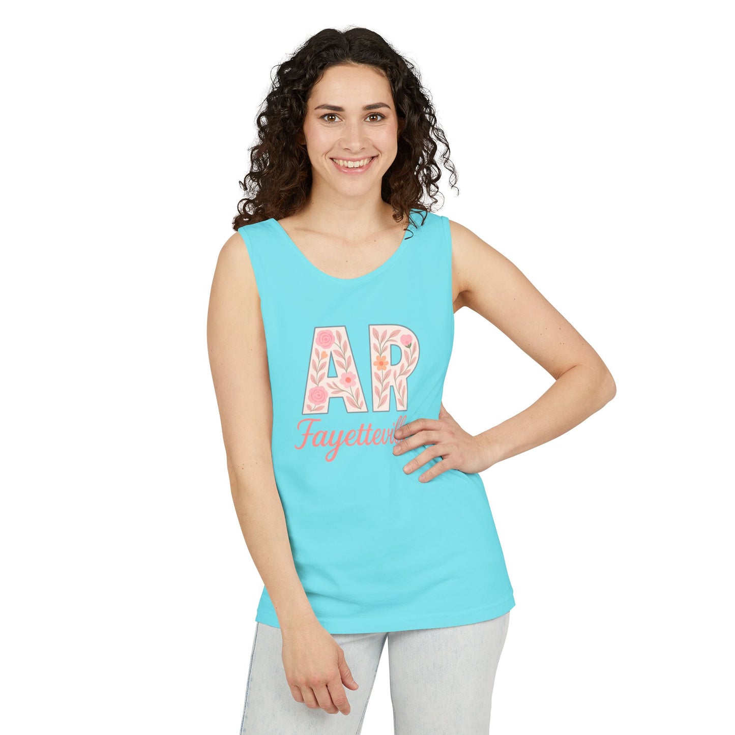 Fayetteville Floral Tank Top, Casual Summer Top, Gift for Her, Travel Apparel, Arkansas Style, Arkansas Student Gift, Graduation Gift, Comfort Colors