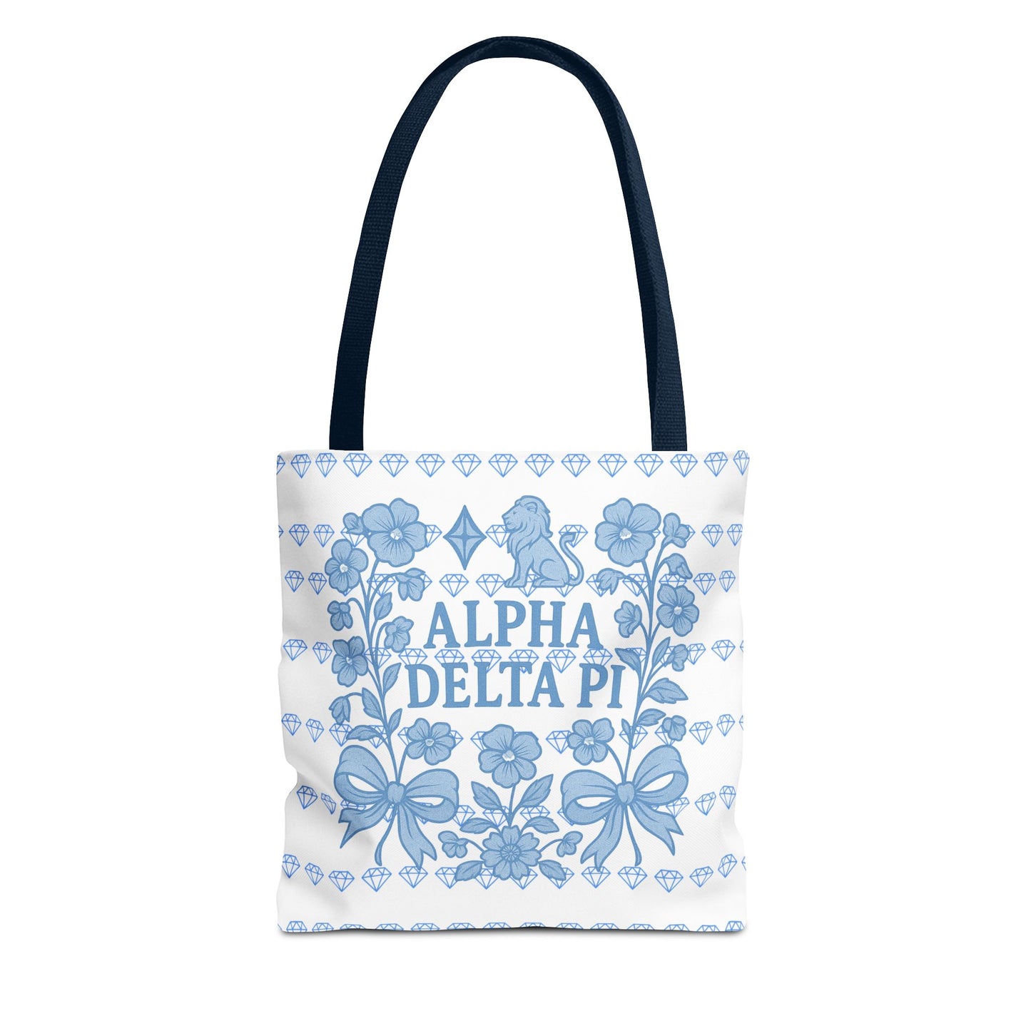 Alpha Delta Pi Floral Tote Bag - Stylish Sorority Accessory, Gift for College Students, Everyday Use, Blue Floral Design, AOP Style